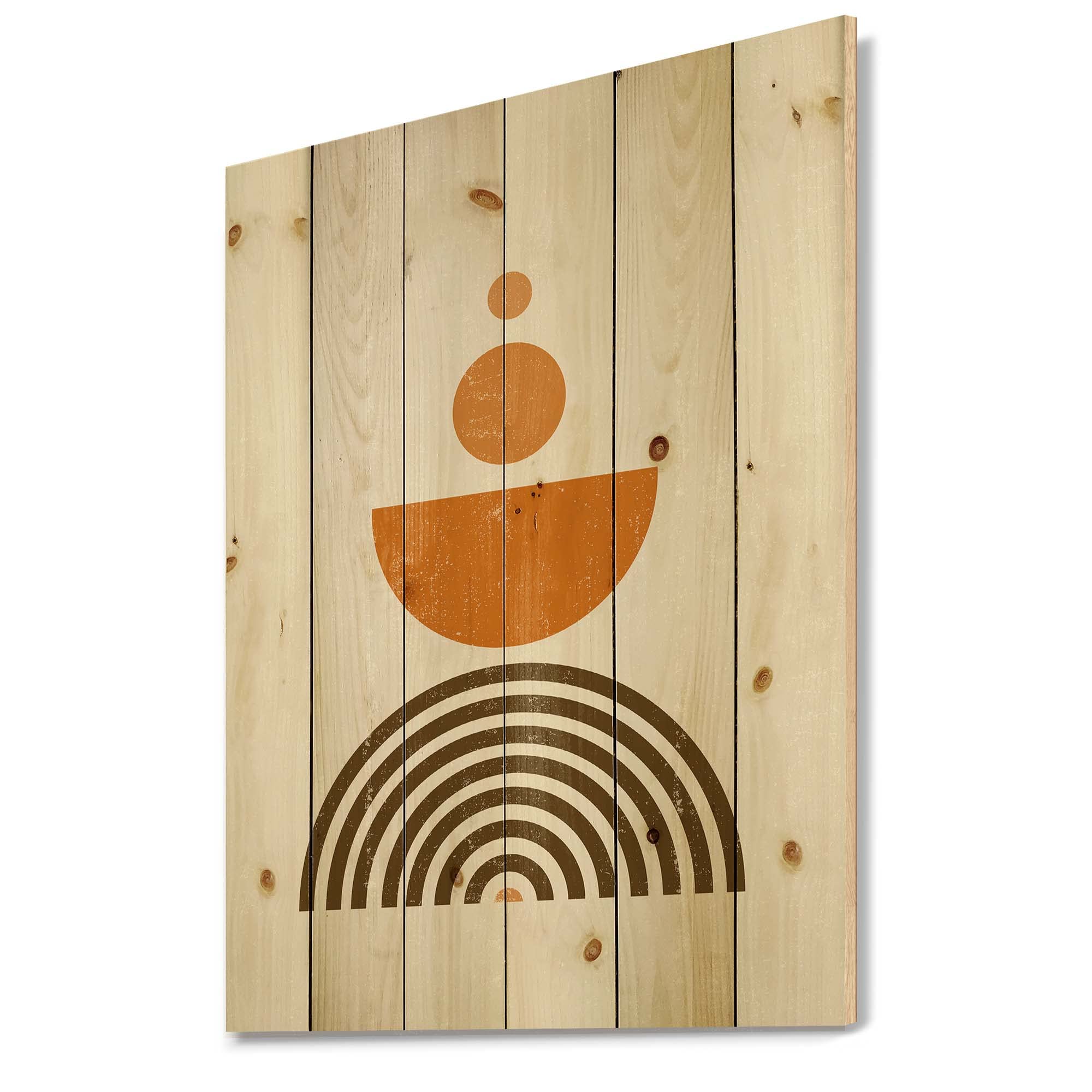 Abstract Rainbow Sun and Moon Wood Wall Art - Earth Tone Modern Contemporary Decor, Large Geometric Pine Wood Panel for Living Room, Bedroom & Office