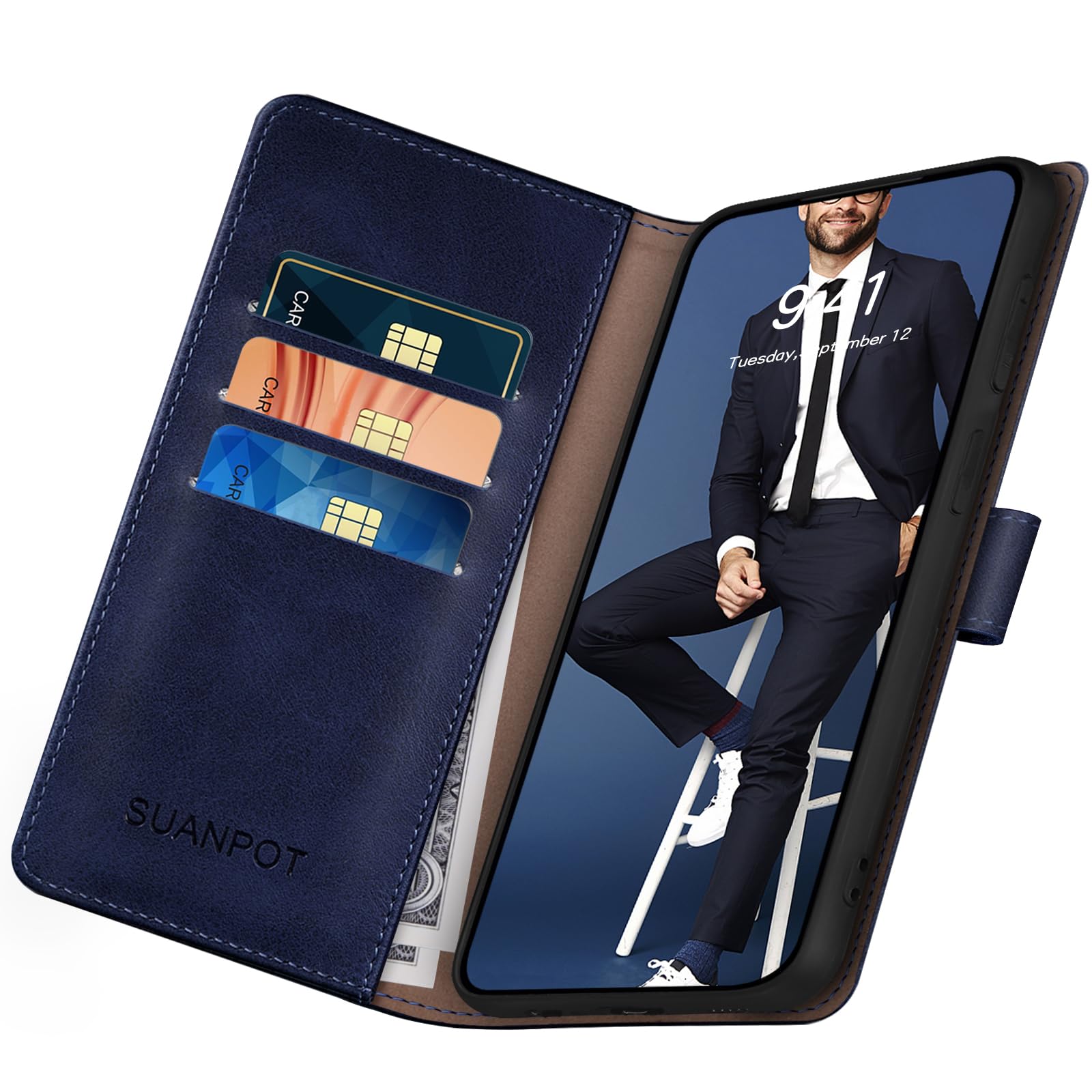Google Pixel 8 5G Wallet Case with RFID Blocking - Premium PU Leather Flip Cover with Credit Card Slots for Women & Men (Blue) - Perfect for Daily Commute, Travel & Business Use