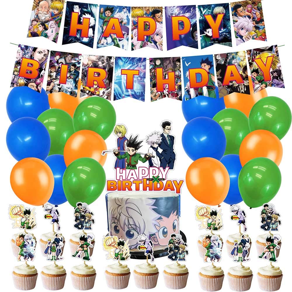 Hunter x Hunter Birthday Party Supplies Kit - Anime Themed Decorations with Banner, Balloons, Cupcake Toppers, Cake Topper & Party Favors for Kids & Adults - Perfect for Themed Birthday Celebrations, Cosplay Events & Anime Parties