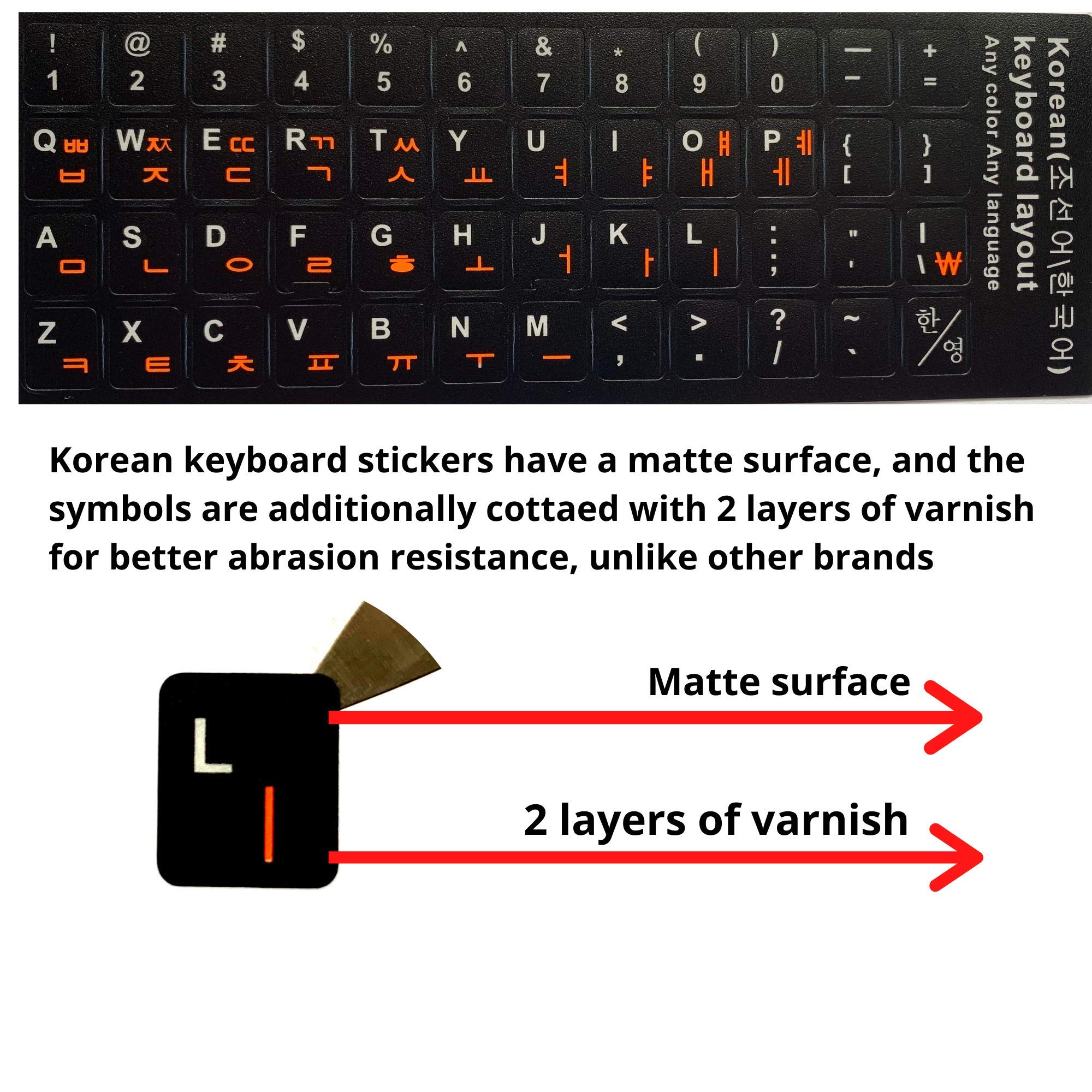 3PCS Korean Keyboard Stickers - Waterproof Laptop Keyboard Stickers with Orange Letters on Black Background for Mac & Windows - Perfect for Typing Practice & Korean Language Learning