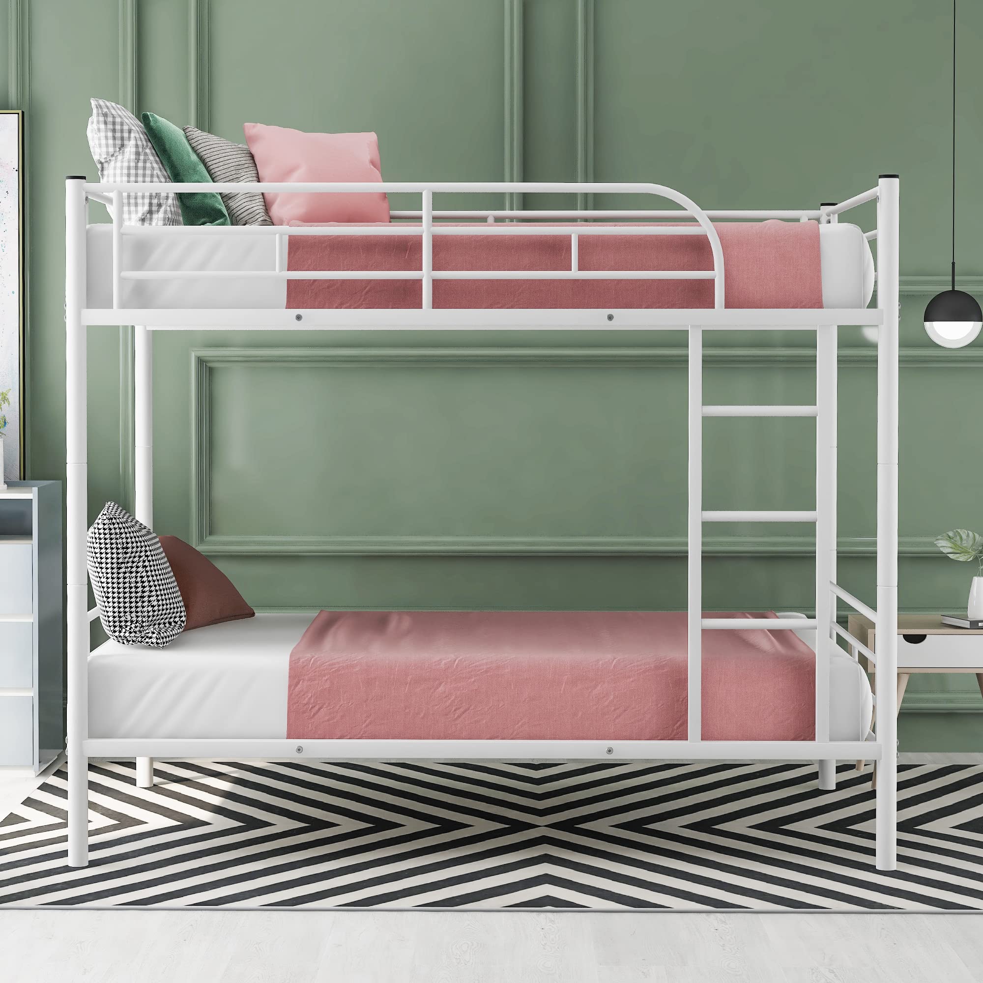 Twin Over Twin Metal Bunk Bed with Ladder & Safety Rail - Convertible to 2 Separate Beds | Space-Saving Kids & Guest Room Solution