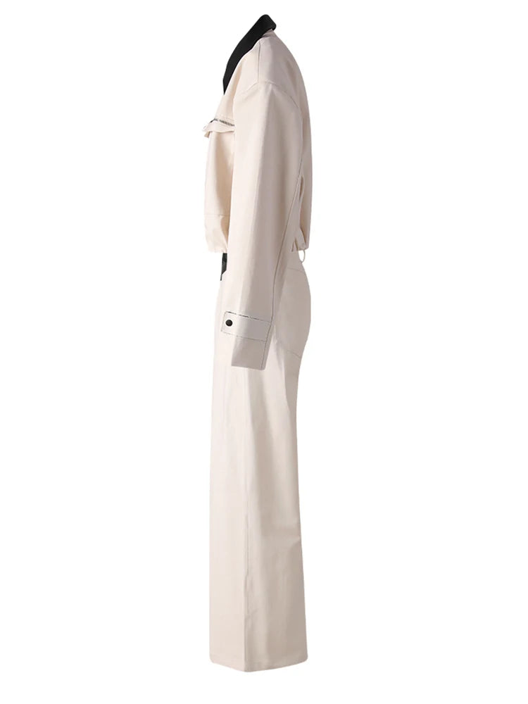 Women's Big Size Leather Jacket & Wide Leg Pants Two-Piece Suit - Lapel Long Sleeve Fashion Set for Spring Autumn 2025 (CPG3127) | Perfect for Office Wear, Date Night & Casual Outfits