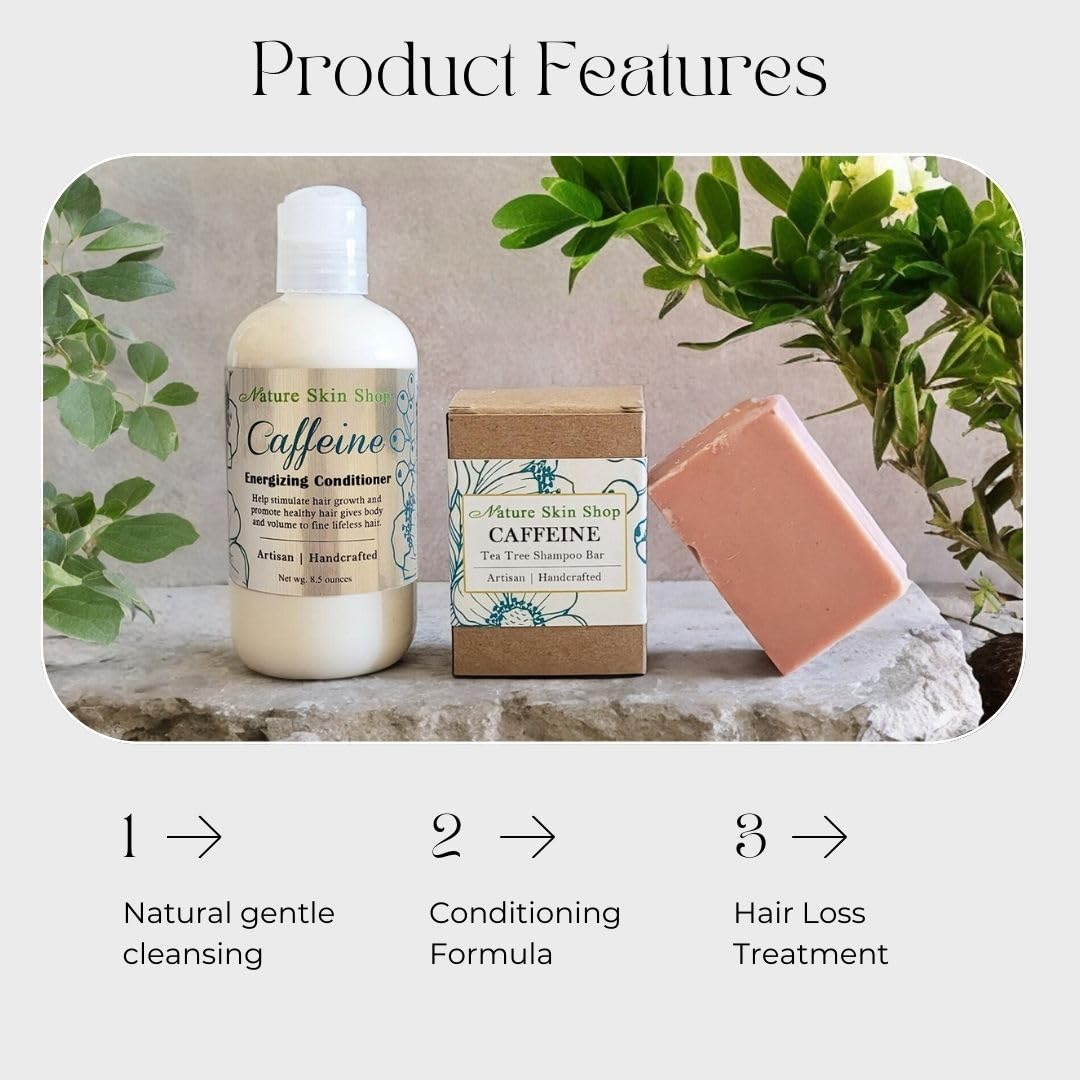 Organic Caffeine & Tea Tree Oil Shampoo Bar with Stimulating Conditioner - Volumizing Hair Growth Treatment for Thinning Hair - Perfect for Travel & Eco-Friendly Hair Care Routine