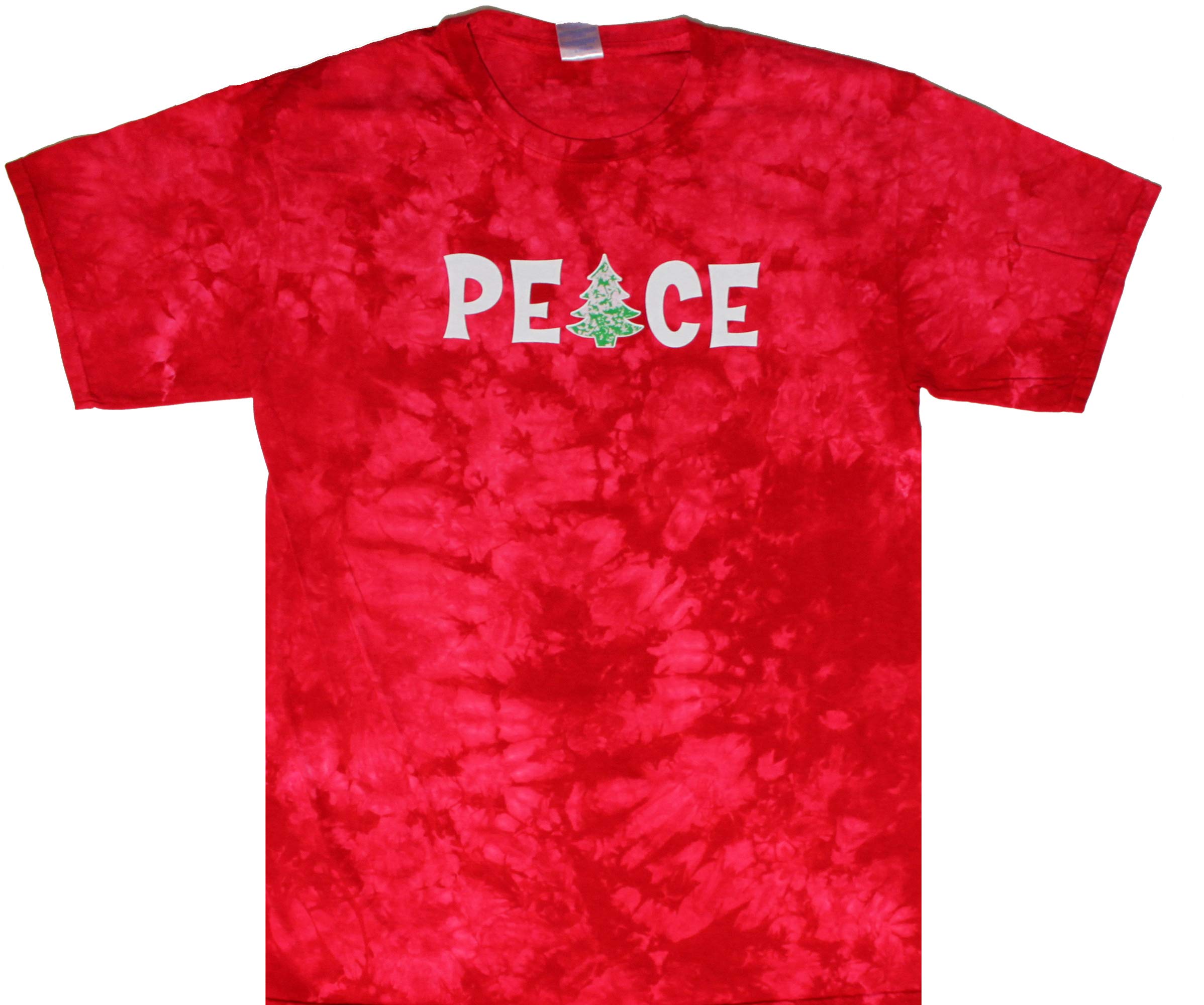 Red Peace Christmas Tree Tie Dye T-Shirt for Men, Women & Teens | Holiday Party, Gift & Casual Wear