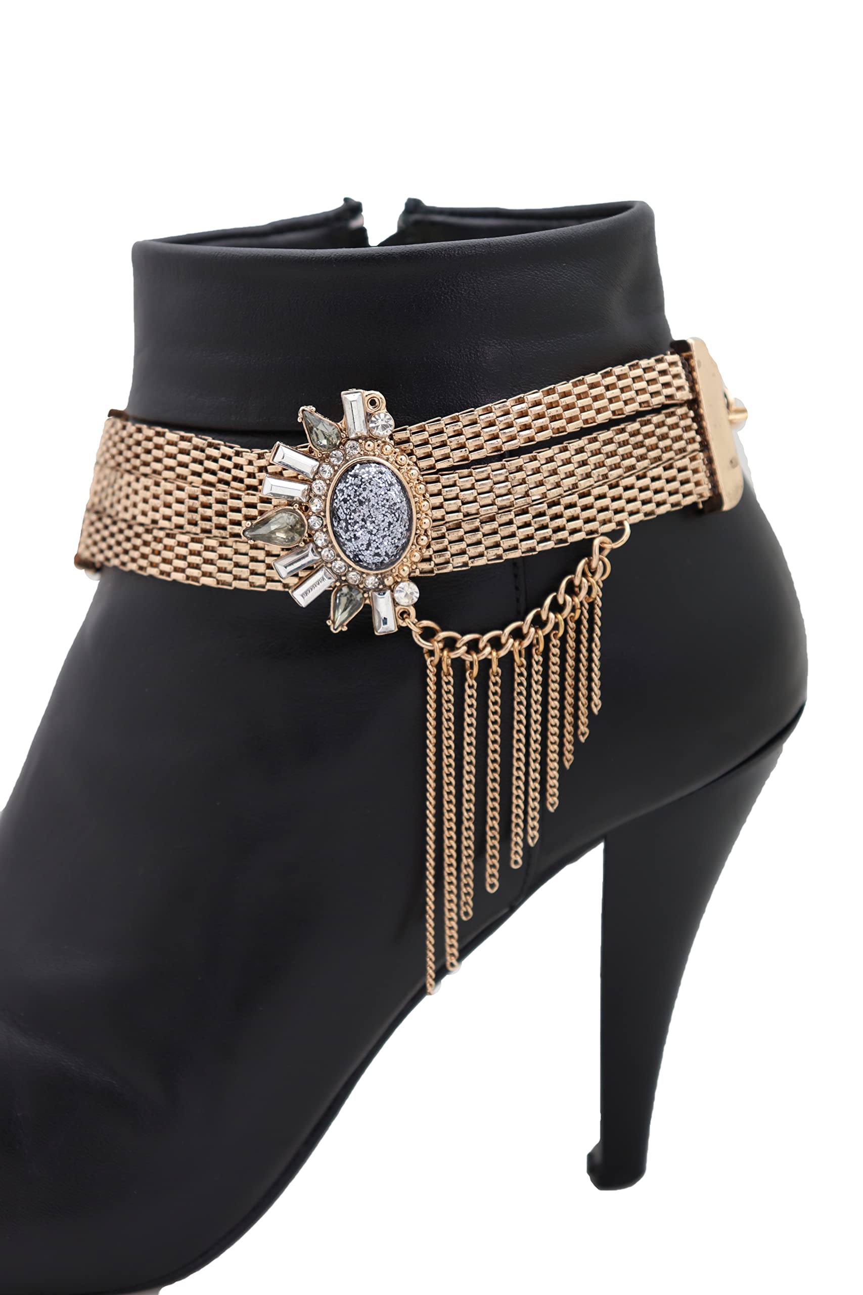 Women's Western Boot Chain Bracelet - Gold Bling Mesh Metal Sunflower Shoe Charm Anklet with Tassel for Cowgirl Fashion & Boho Style Accessories | Perfect for Country Music Festivals, Rodeo Events & Western Outfits