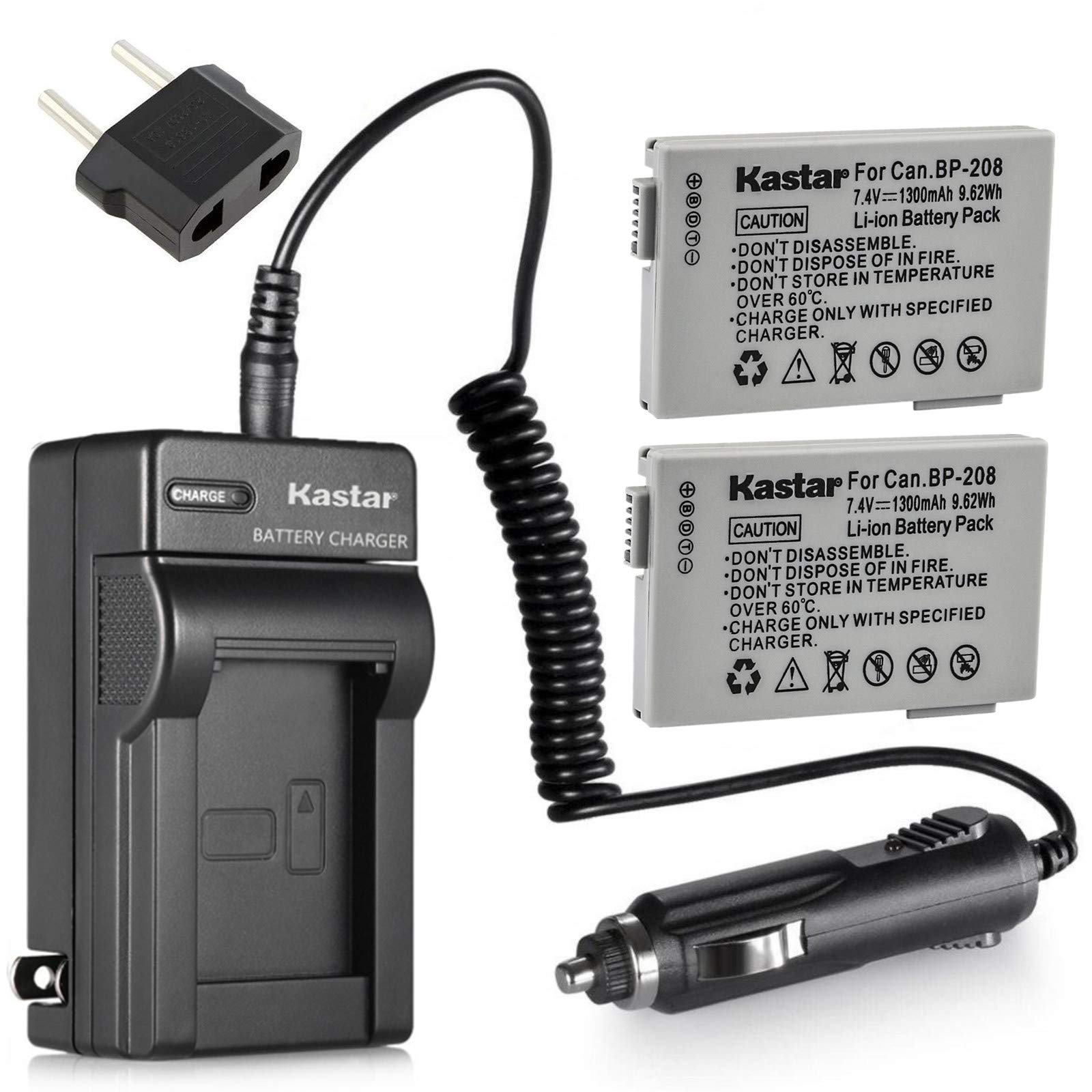 Kastar Replacement Battery Charger with 2 BP-208DG BP-308S BP-310S BP-208 Batteries for Canon Cameras - Perfect for Travel Photography & Professional Shooting