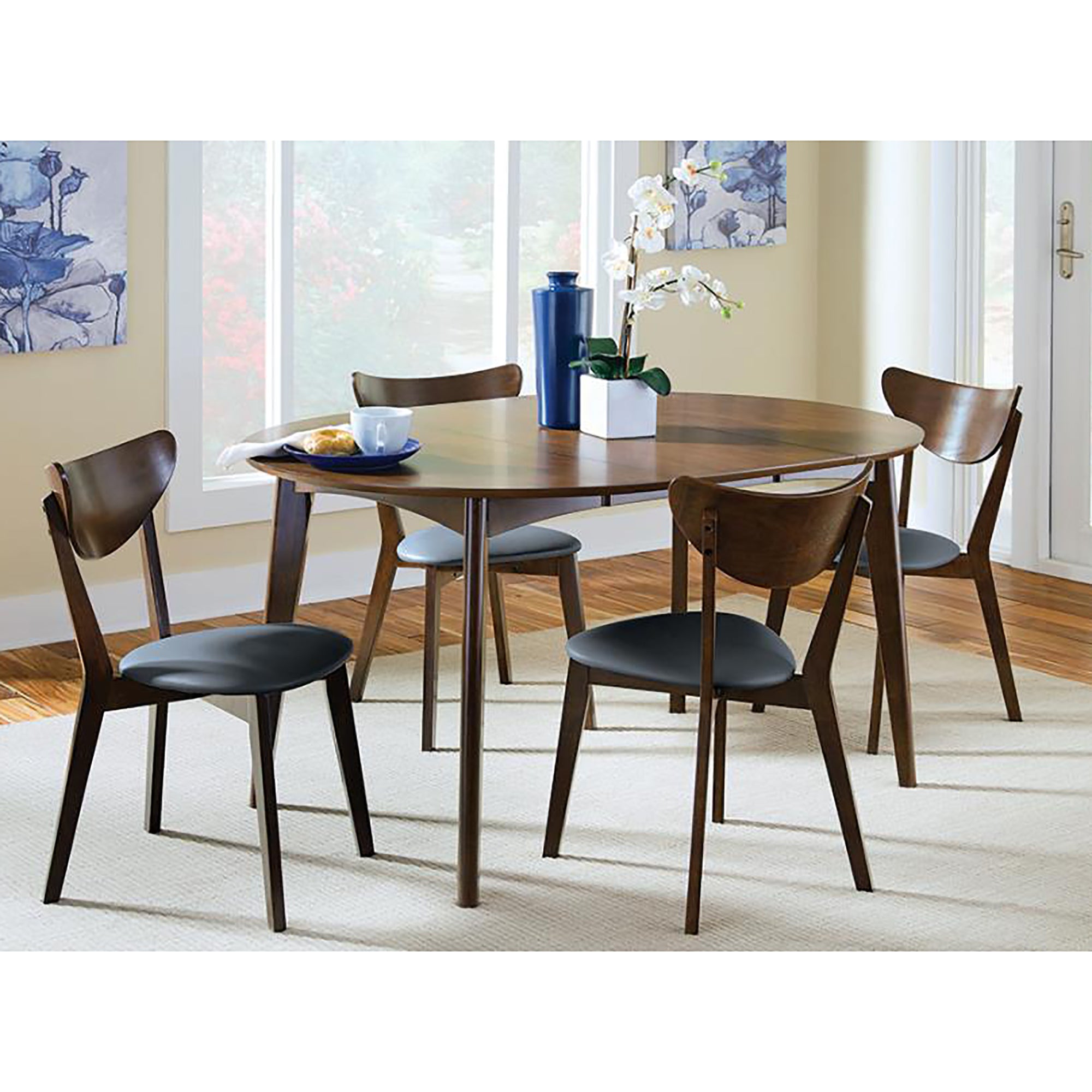 Dark Walnut & Black Open Back Side Chairs Set of 2 - Modern Dining Room Chairs for Kitchen, Breakfast Nook & Small Spaces - Sturdy Wooden Accent Chairs with Comfortable Seat