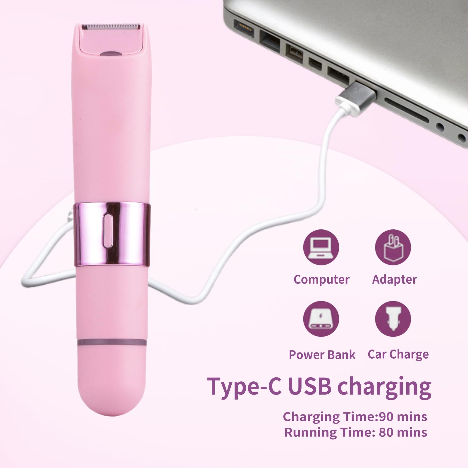 Women's Bikini Trimmer & Body Shaver - 2-in-1 Rechargeable Electric Razor for Legs, Arms & Pubic Hair Removal - Pink | Perfect for Travel, Gym & Sensitive Skin Care