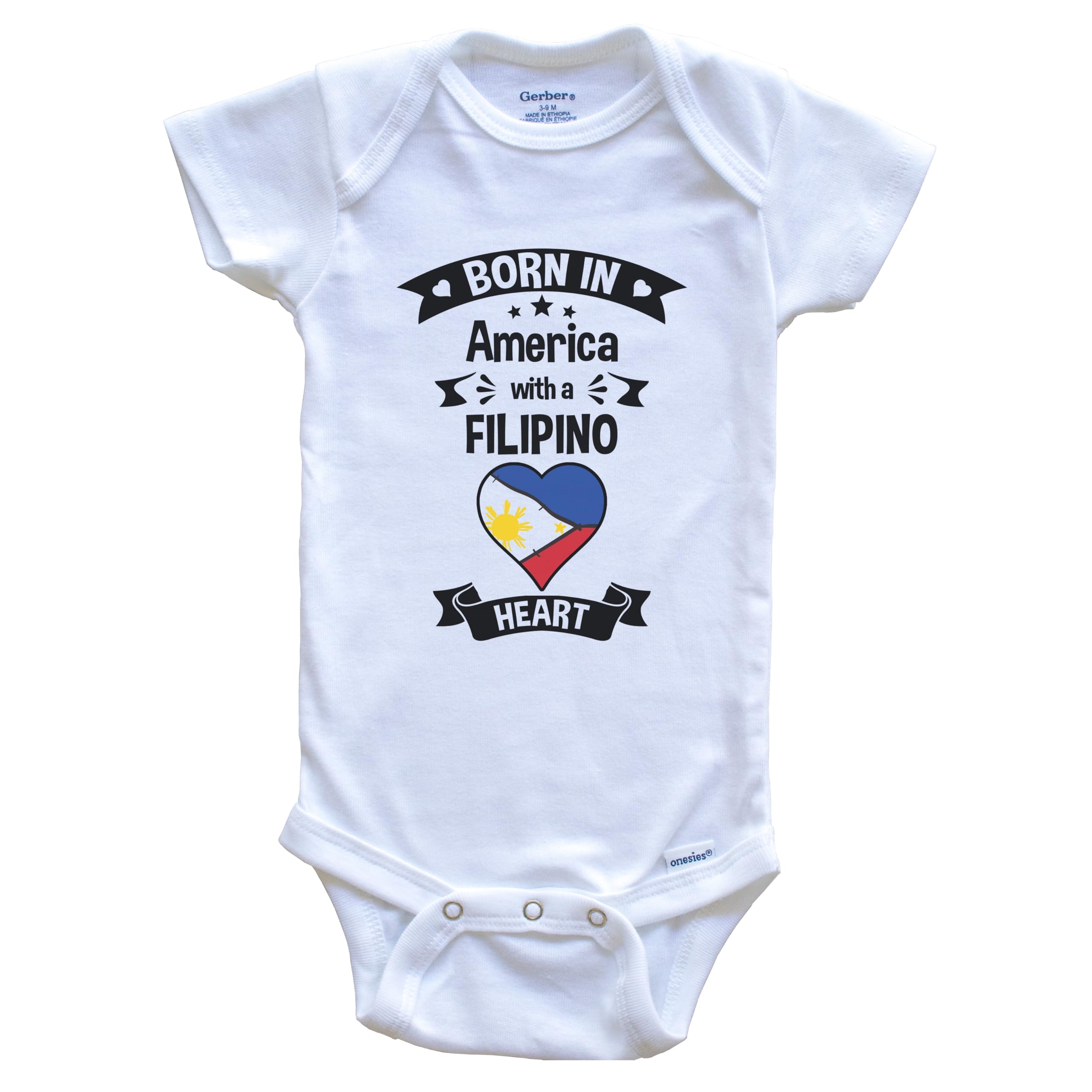 Born in America with A Filipino Heart One Piece Baby Bodysuit - Soft Cotton Infant Romper for Newborns & Toddlers - Perfect for Family Photos, Cultural Celebrations & Everyday Wear
