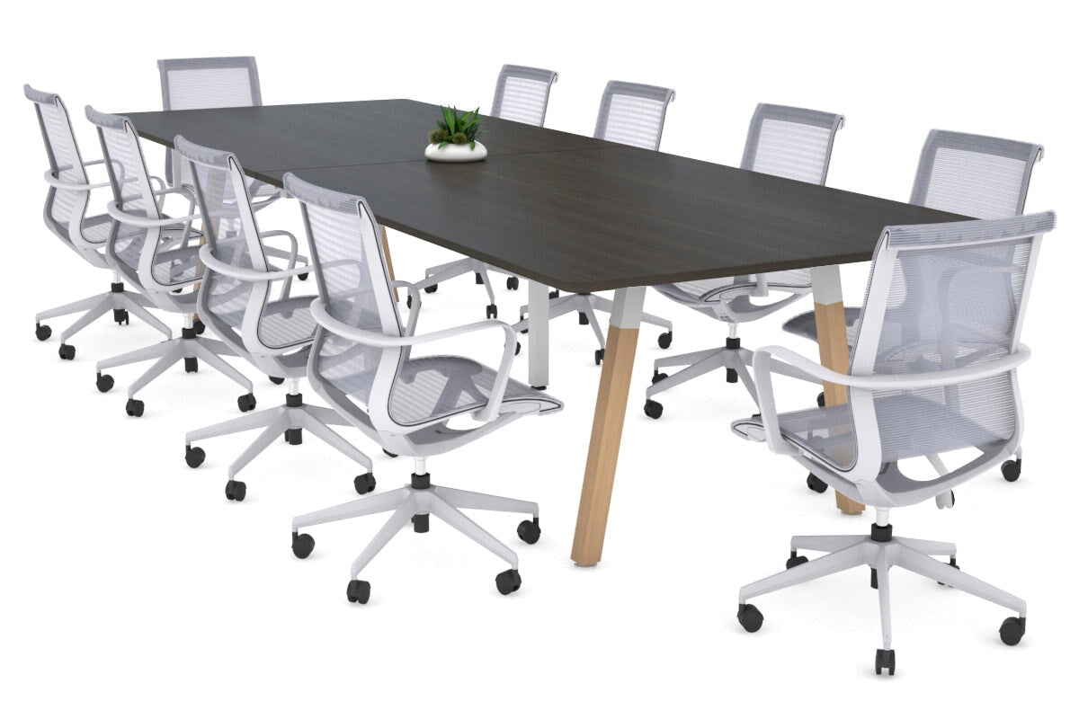 Modern Boardroom Table with Quadro A Wood Legs & Rounded Corners - 3200L x 1100W Conference Table for Office Meetings & Executive Workspaces