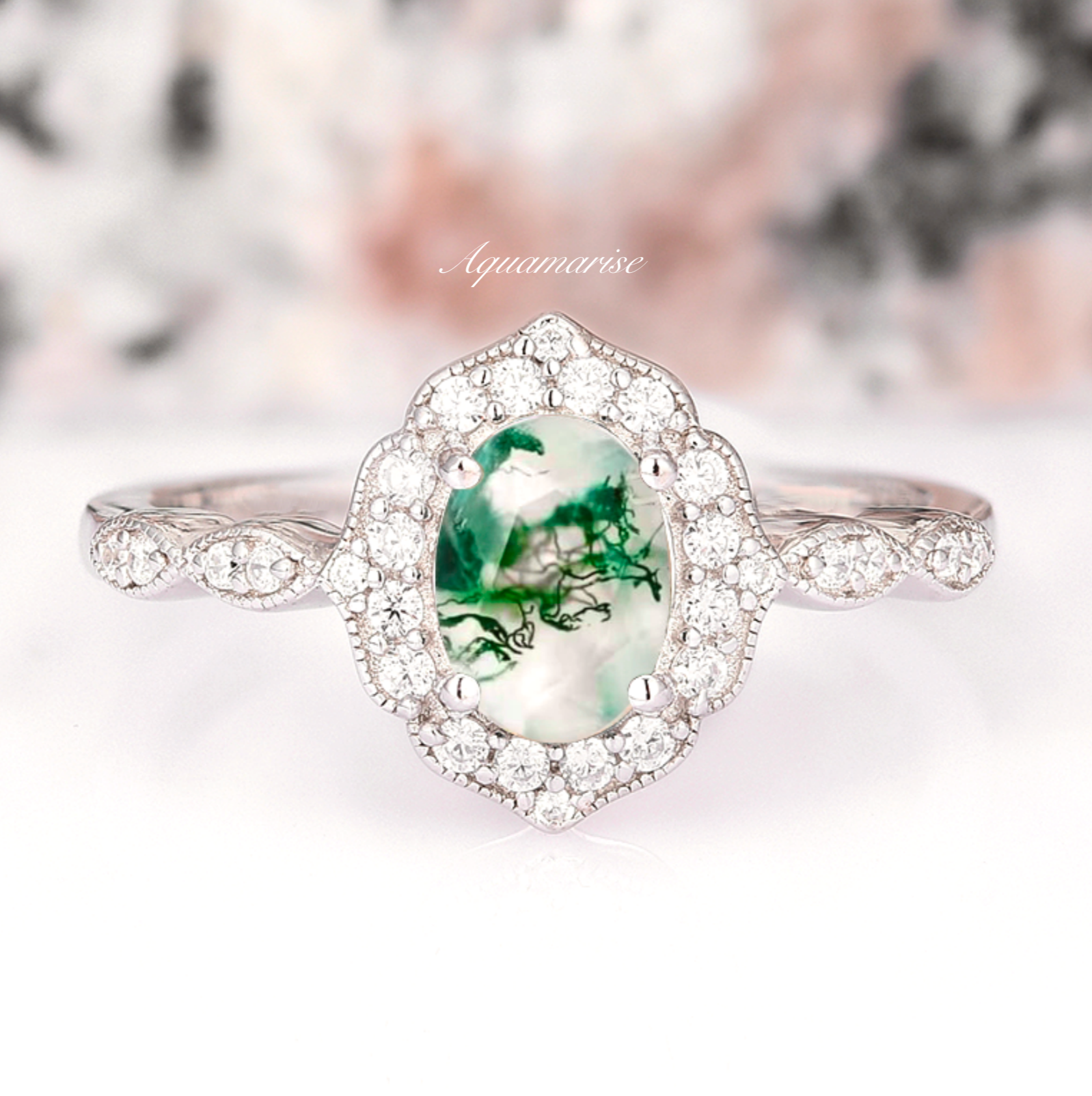 Vintage Green Moss Agate Ring - Sterling Silver Jewelry for Women, Handmade Boho Gemstone Ring, Nature-Inspired Healing Crystal Ring for Everyday Wear, Gift for Her, Wedding, Anniversary & Special Occasions