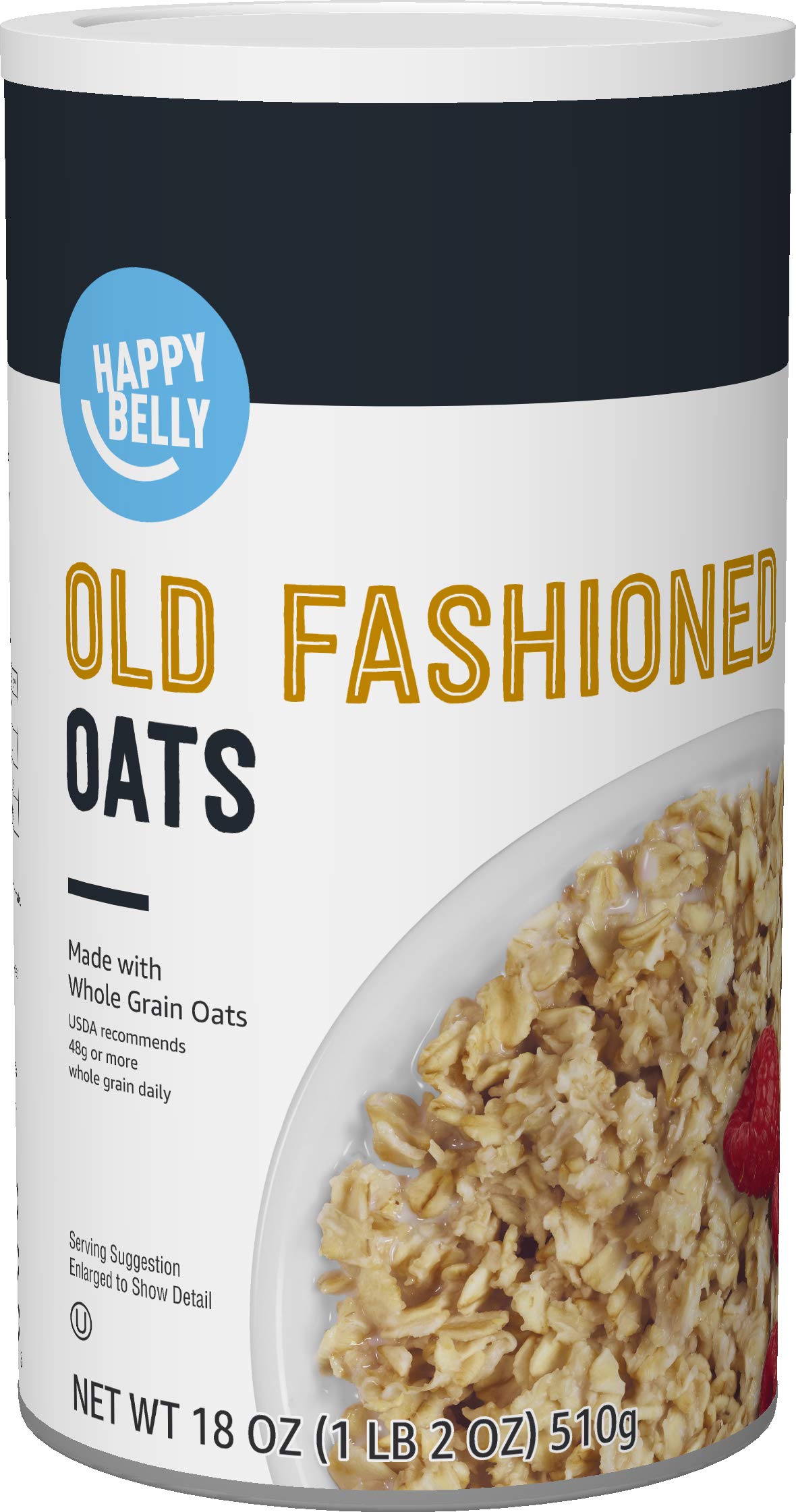 Happy Belly Old Fashioned Oats - 18 Ounce (Pack of 1) | 100% Whole Grain Rolled Oats | Perfect for Breakfast, Baking & Healthy Snacks | Quick & Easy Meal Prep