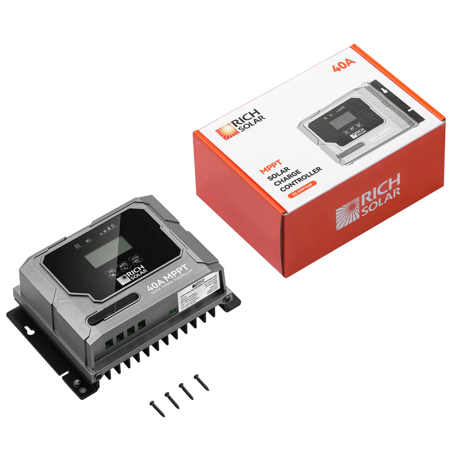 Rich Solar BRAVO 40 40A MPPT Solar Charge Controller for RV, Boat, Off-Grid Power System - Efficient Solar Panel Battery Charging Regulator