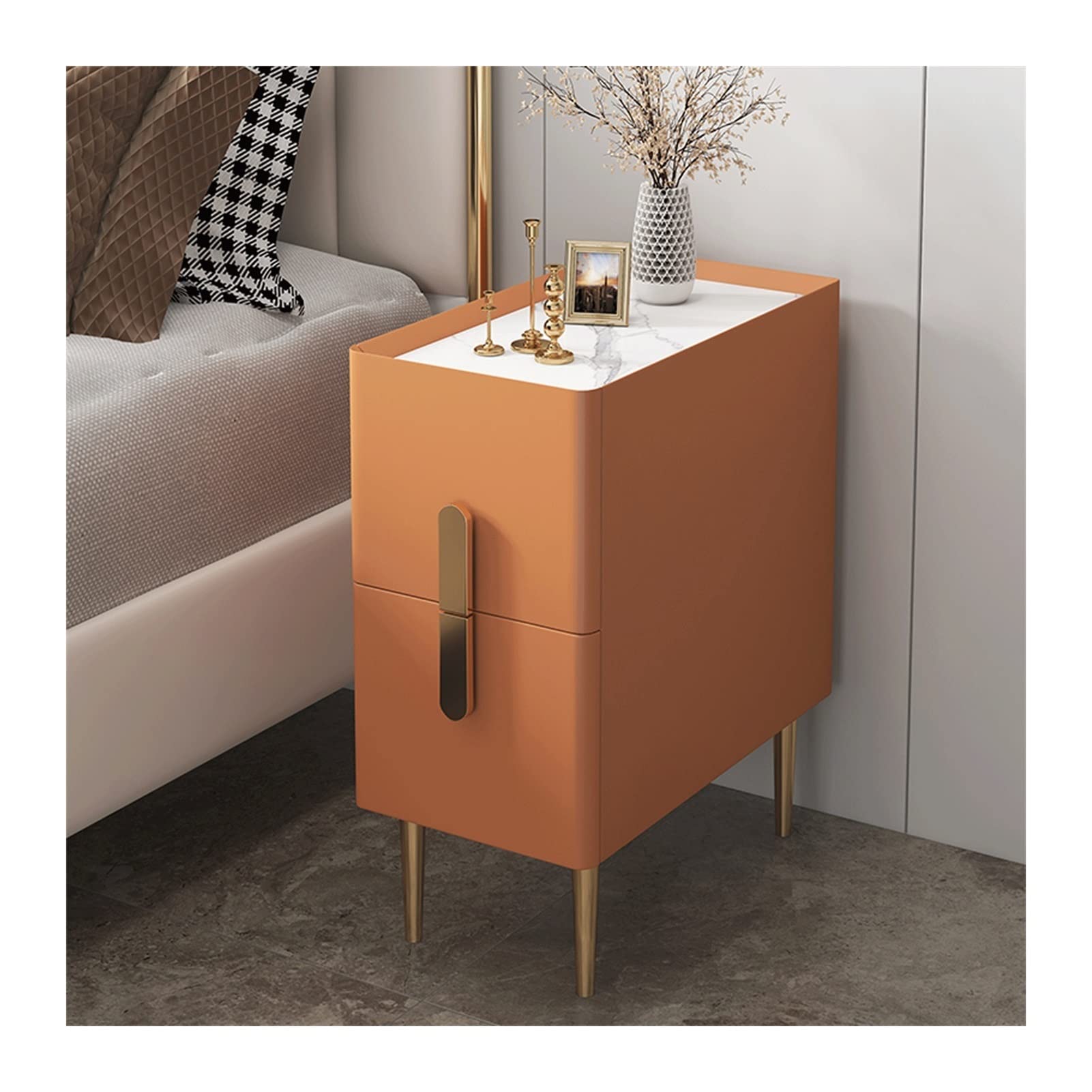 Luxury Wood Nightstand with Storage - 15.8 Inch Modern Bedside Table for Bedroom, Orange Finish | Perfect for Small Spaces, Guest Rooms & Apartment Living