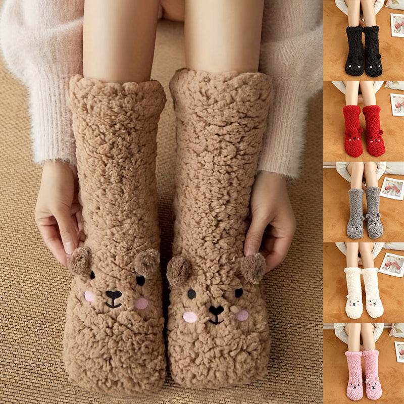 Cozy Fuzzy Bear Socks for Women & Men - Soft Winter Warm Slipper Socks with Non-Slip Grip - Perfect for Christmas Gifts, Home Relaxing & Cold Weather Comfort
