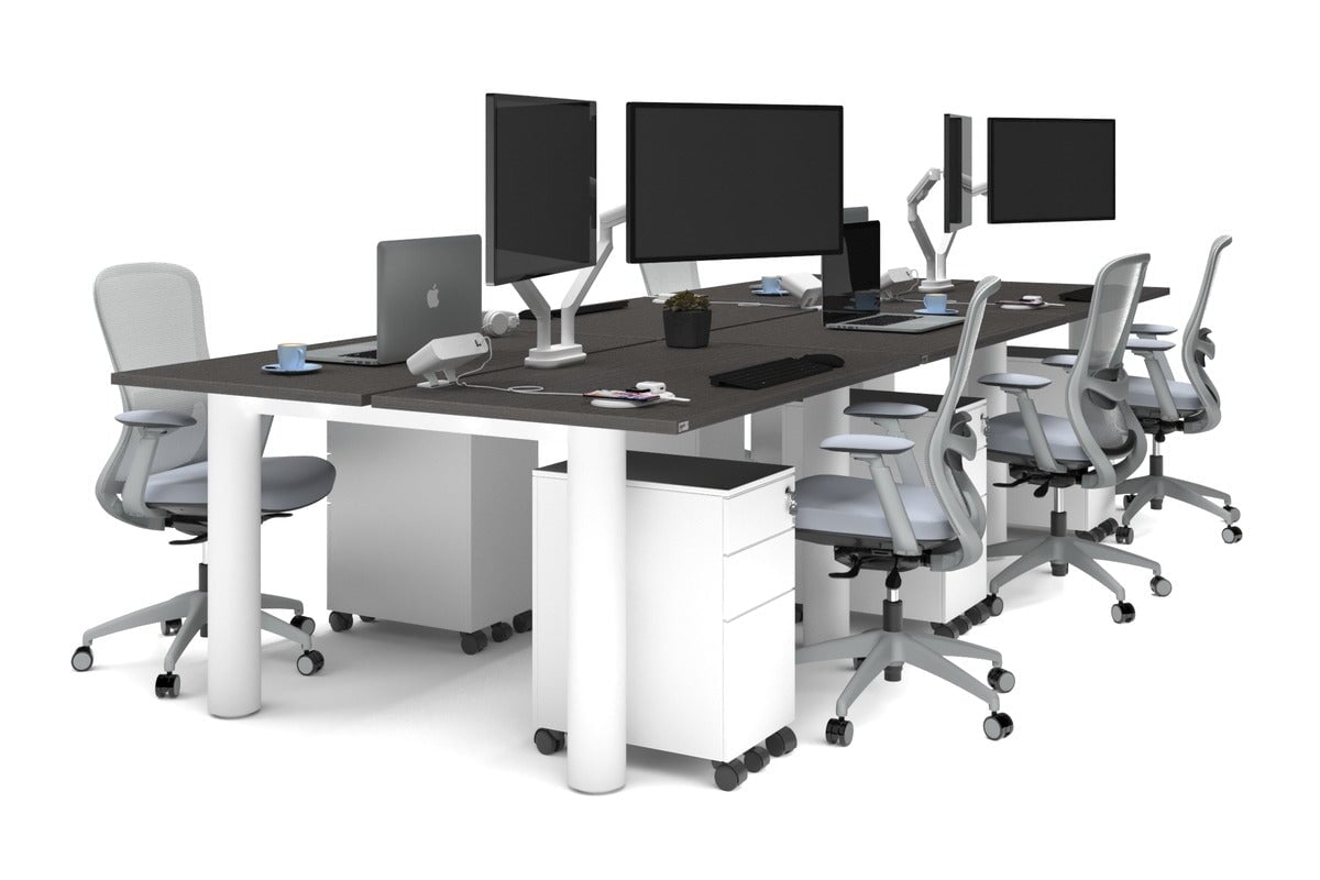 Quadro Cylinder Leg 6-Person Office Workstation Desk [1200L x 700W] - Modern Office Furniture for Collaborative Workspaces & Open Plan Offices