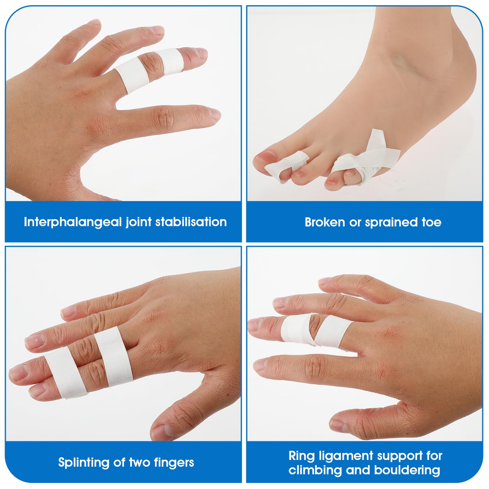 Finger Tape - 0.5 Inch x 10 Yard White Athletic Sports Tape with Extra Strong Adhesive - 3 Rolls Medical Grade First Aid Tape for Rock Climbing, Grappling, Basketball, Weightlifting & BJJ - Perfect for Injury Prevention, Joint Support & Finger Protection During Sports Training & Martial Arts