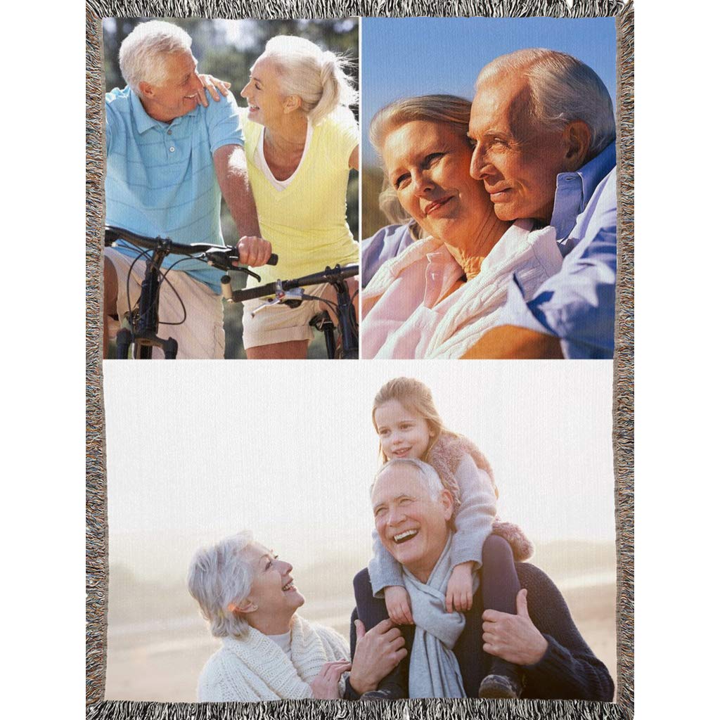 **Personalized Photo Blanket - Custom Woven Cotton Throw with 1-3 Photos (60