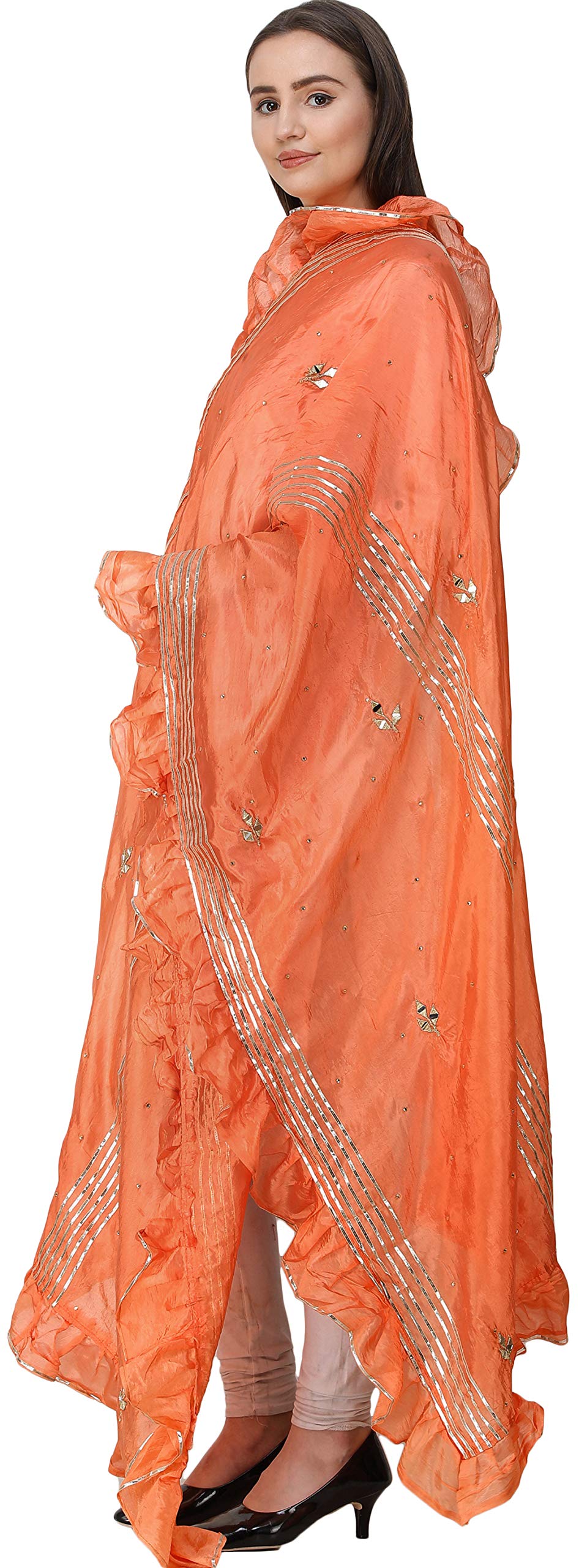 Exotic Indian Dupatta from Amritsar - Gota Patches & Frill Border Art Silk Scarf for Women | Perfect for Weddings, Parties & Ethnic Outfits