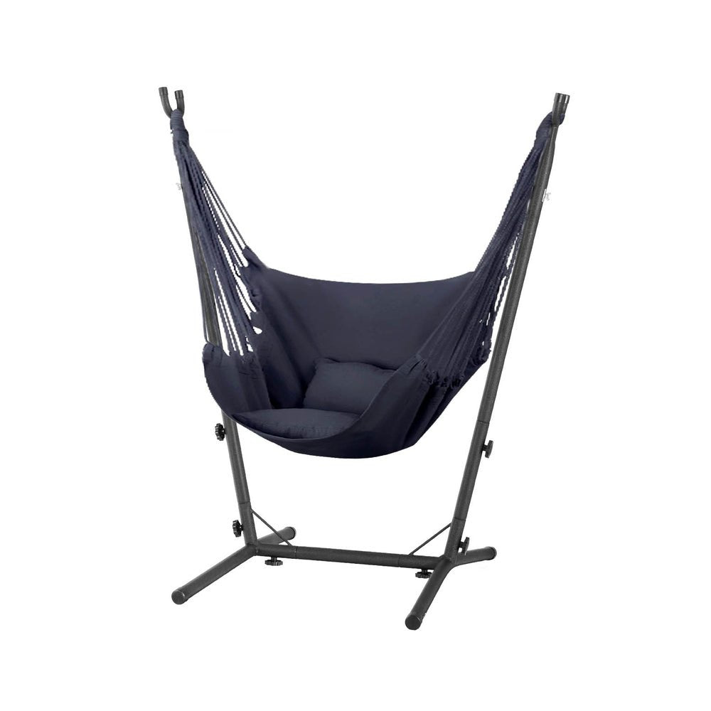 Comfortable Grey Hammock Chair with Stand for Outdoor Camping, Backyard Relaxation & Patio Lounging - Perfect for Garden, Balcony and Indoor Use