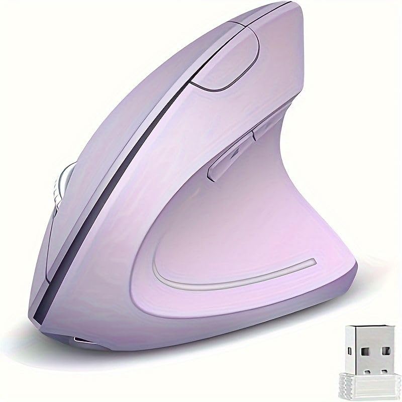 ASOYIOL Ergonomic Wireless Vertical Mouse - Purple, 6 Buttons, 1000/1200/1600 DPI, USB Receiver, Right-Handed Design for Laptop & PC - Perfect for Office Work, Gaming & Reducing Wrist Pain
