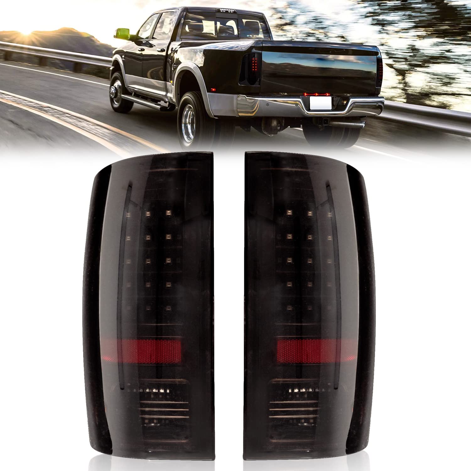 RANSOTO Smoke Black LED Tail Lights Compatible with 2009-2018 Dodge Ram 1500 2500 3500 - Passenger & Driver Side Rear Brake Lamps (Not for Factory LED Models) - Durable Replacement for Enhanced Night Visibility & Style