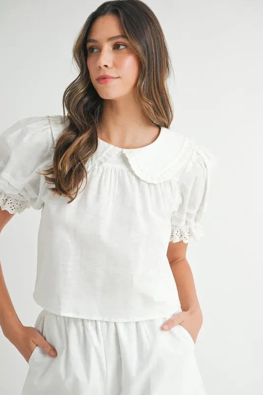 Peter Pan Collar Babydoll Blouse & Shorts Set - Vintage-Inspired Women's Outfit for Casual Wear, Date Night & Summer Fashion