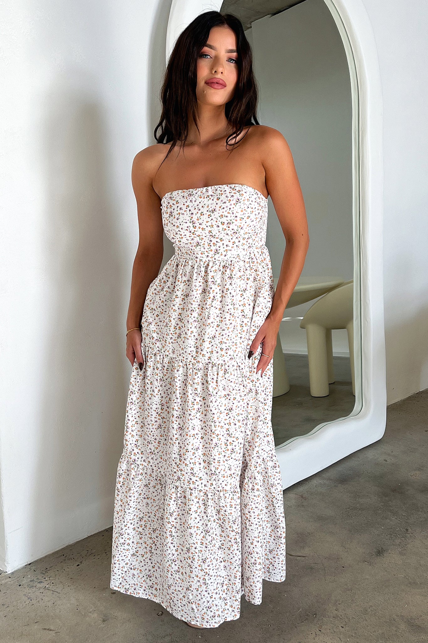 Hailey Maxi Dress for Women - White Floral Print Summer Beach Dress, Elegant Long Sleeve Party Gown for Wedding, Vacation & Special Occasions