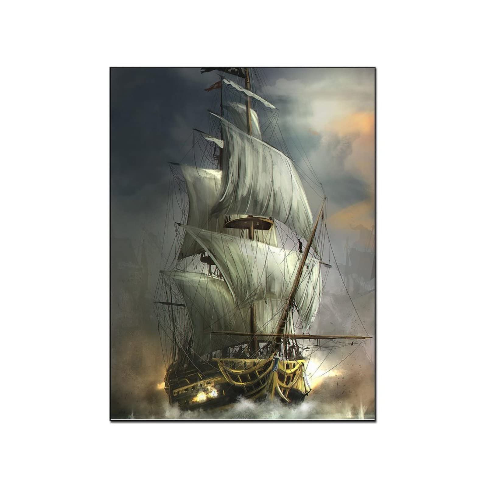 Vintage Pirate Ship Canvas Painting - Sailboat Wall Art Poster Print for Living Room, Bedroom & Office Decor | Nautical Theme Home Decoration