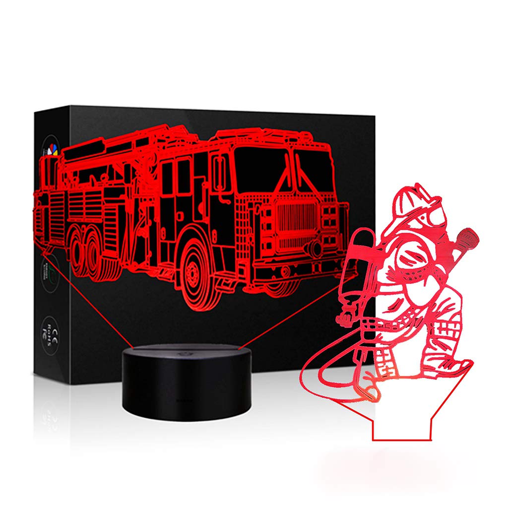 3D LED Fire Truck Night Light - Dimmable 7-Color Touch Lamp for Kids Bedroom | Firefighter-Themed Nightlight for Boys Room, Christmas Gift & Home Decor | Perfect for Bedtime, Nursery, and Children's Sleep Aid