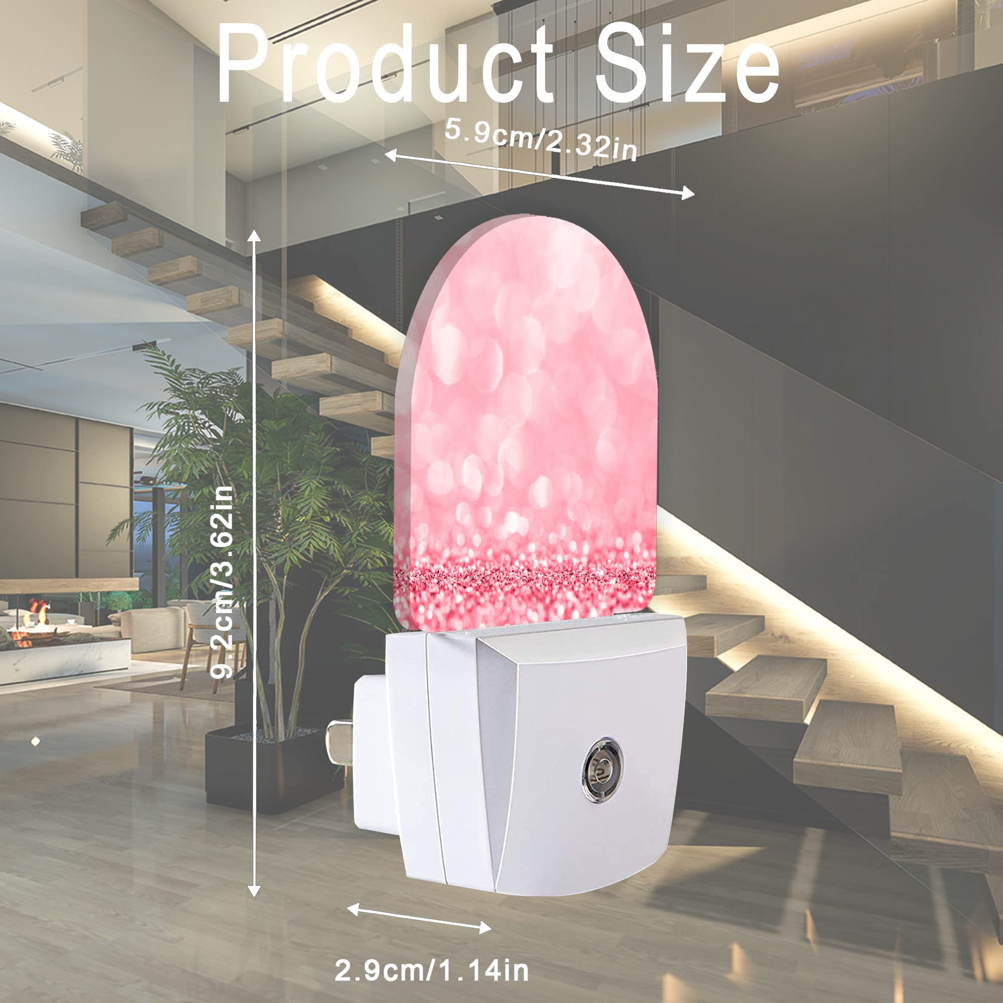 Pink Glitter Night Light Plug in Wall - Dusk to Dawn Sensor Night Light for Kids, Girls, Boys, Women & Men - Perfect for Bedroom, Stairway, Hallway, Kitchen Decor - Ideal Gift for Birthday & Holidays