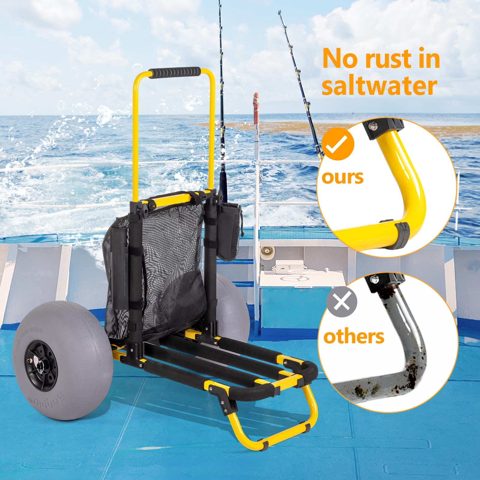 Bonnlo Beach Fishing Cart - Heavy Duty Foldable Beach Wagon with 12