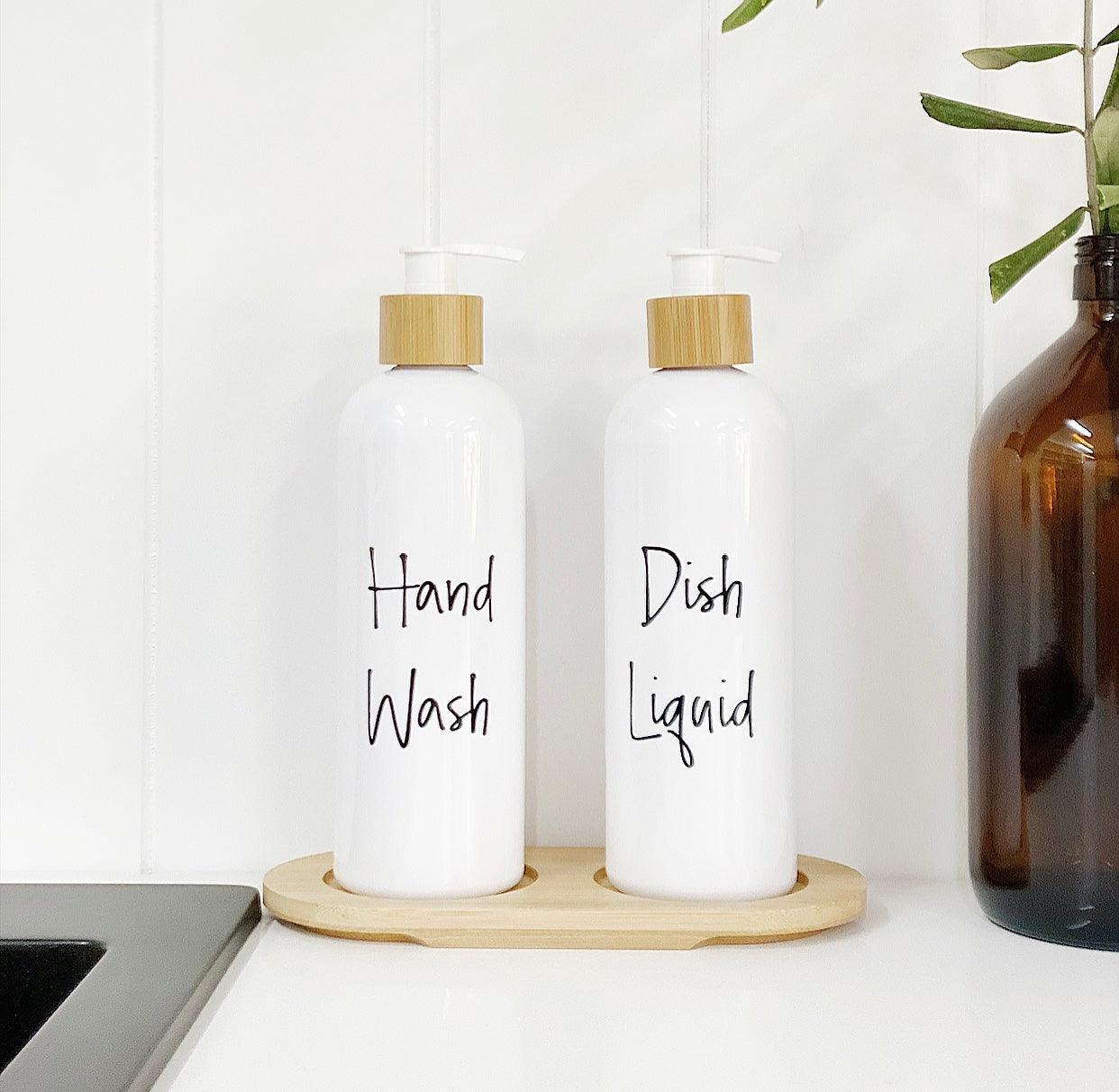 Eco-Friendly White Plastic Pump Bottles with Bamboo Tray - 500ml Refillable Dispenser for Essential Oils, Lotions & Liquid Soaps | Perfect for Bathroom, Kitchen & Spa Organization