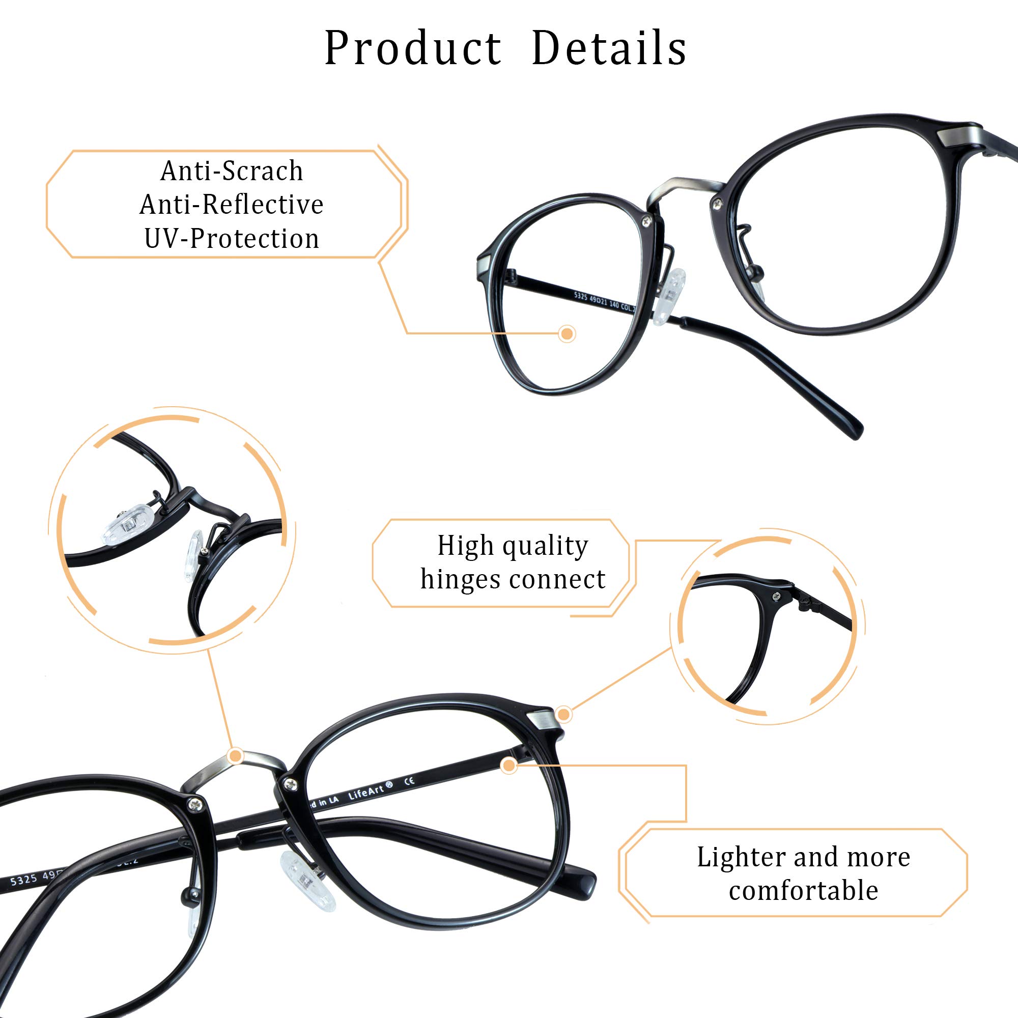 LifeArt Blue Light Blocking Glasses - Anti Eyestrain Computer Reading Glasses for Women & Men - Gaming & TV Glasses with Anti Glare (Black, +0.75 Magnification) - Perfect for Office Work, Online Classes & Nighttime Screen Use