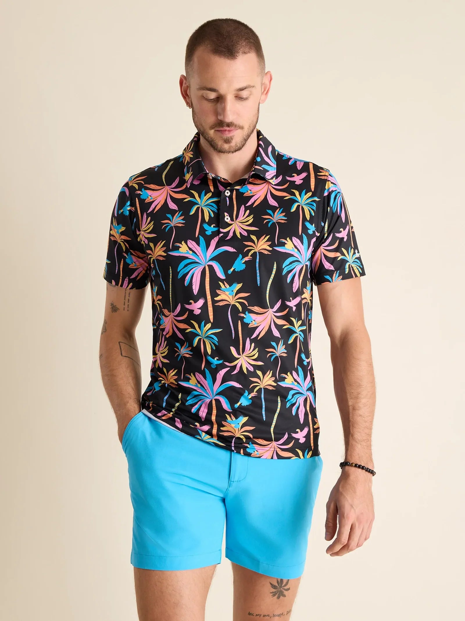 Chubbies Men's Black Light Night Performance Polo Shirt - Moisture Wicking, Breathable Plaid Pattern - Perfect for Golf, Night Out & Casual Wear