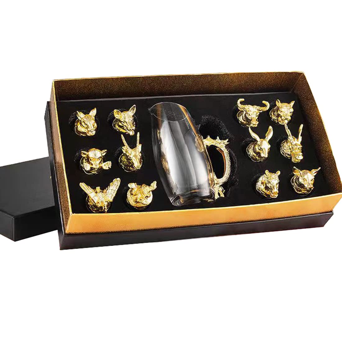 Nevup Disposable Shot Glasses Set - 12 Chinese Zodiac Spirit Shot Cups, Clear Crystal Funny Drinking Glasses with Gift Box | Feng Shui Barware for Parties, Weddings & Home Decor