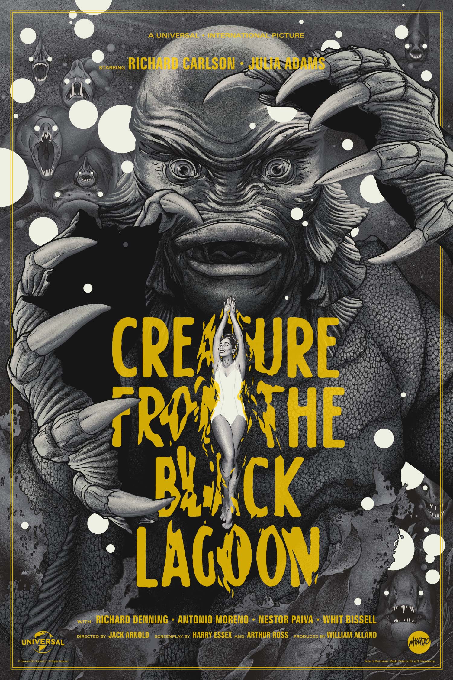 Creature From The Black Lagoon Classic Horror Movie Silver Screen Variant Poster - Perfect for Home Theater Decor, Horror Fan Collections & Vintage Film Memorabilia