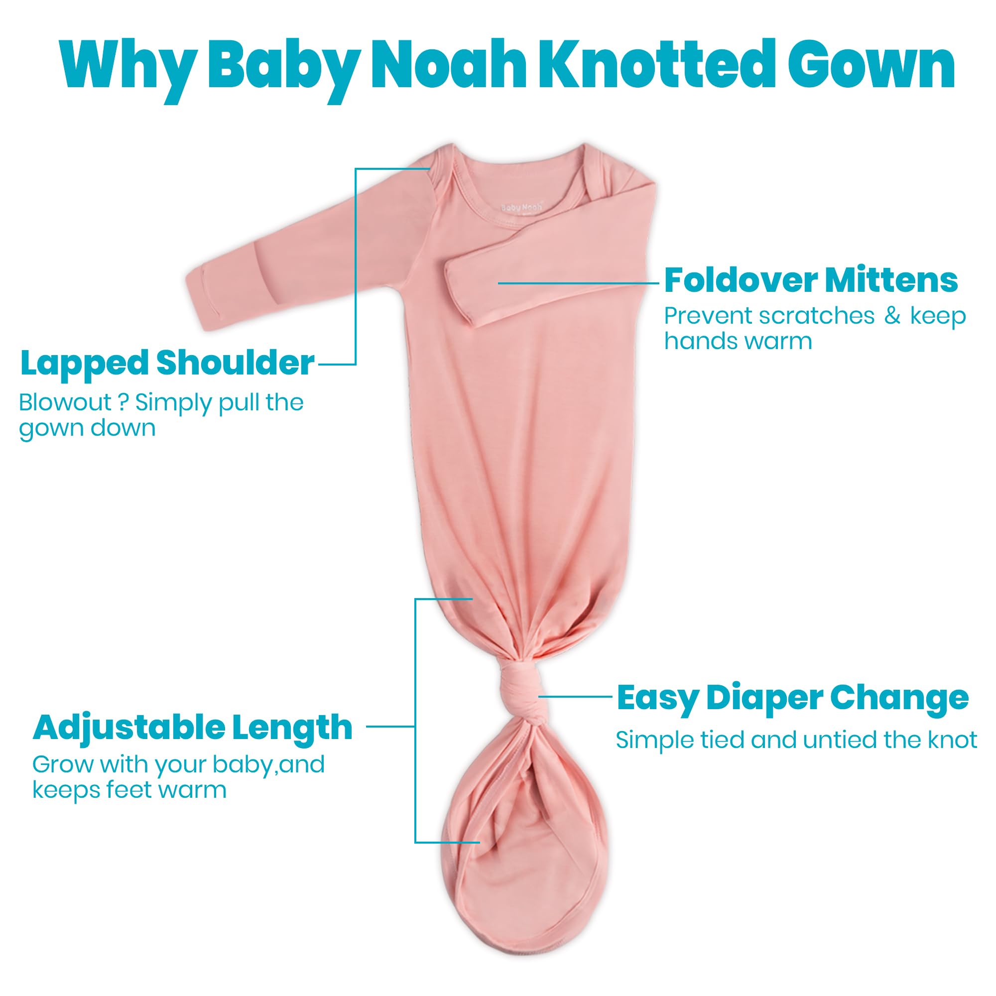 Soft Baby Knotted Gown Set with Mittens & Hat - Newborn Long Sleeve Sleeper for Cozy Sleep & Photo Shoots