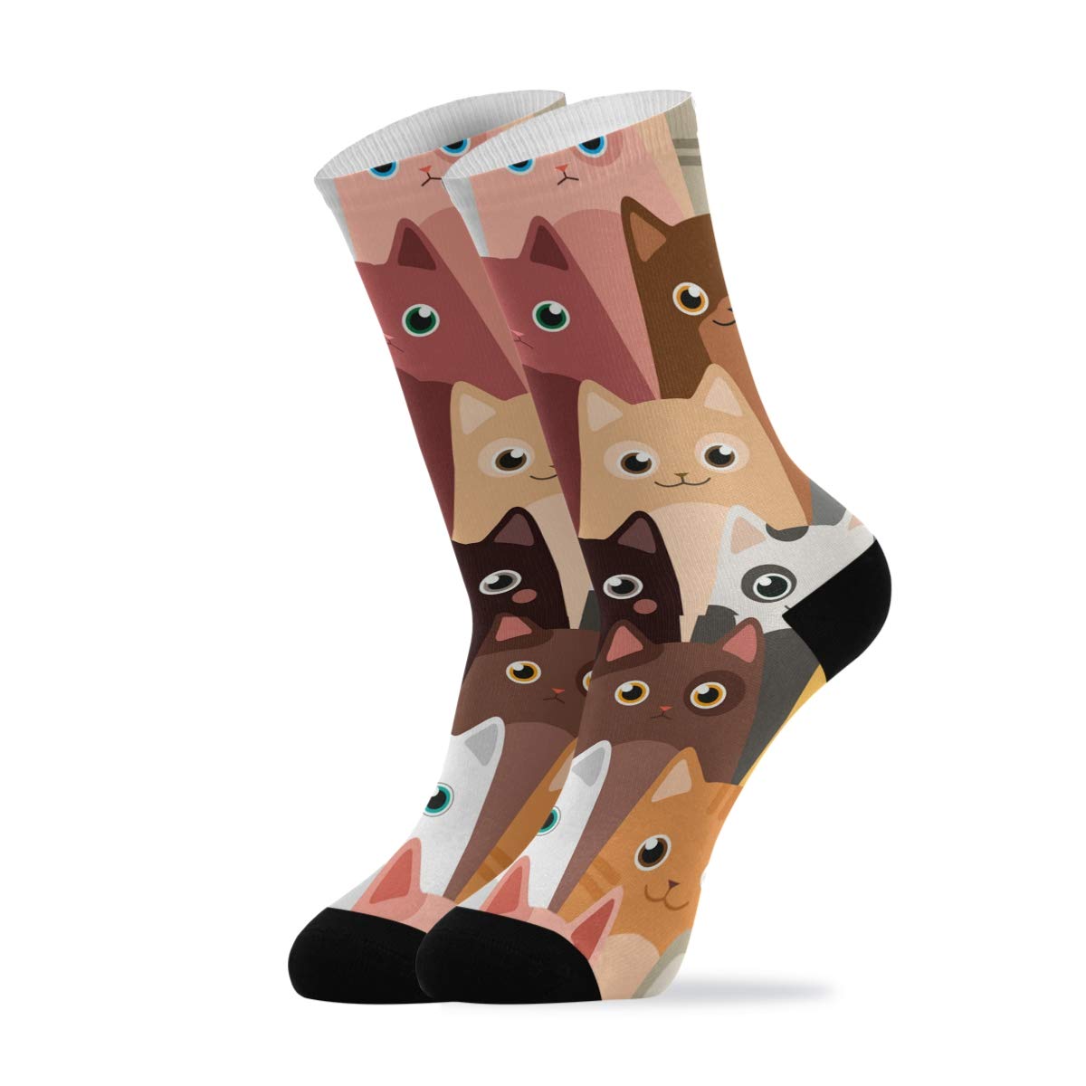 Long Crew Sports Socks for Men & Women - Athletic Fit Running Socks with Cat Animal Design - Breathable Casual Outdoor Socks (1 Pair) - Perfect for Jogging, Gym Workouts & Daily Wear