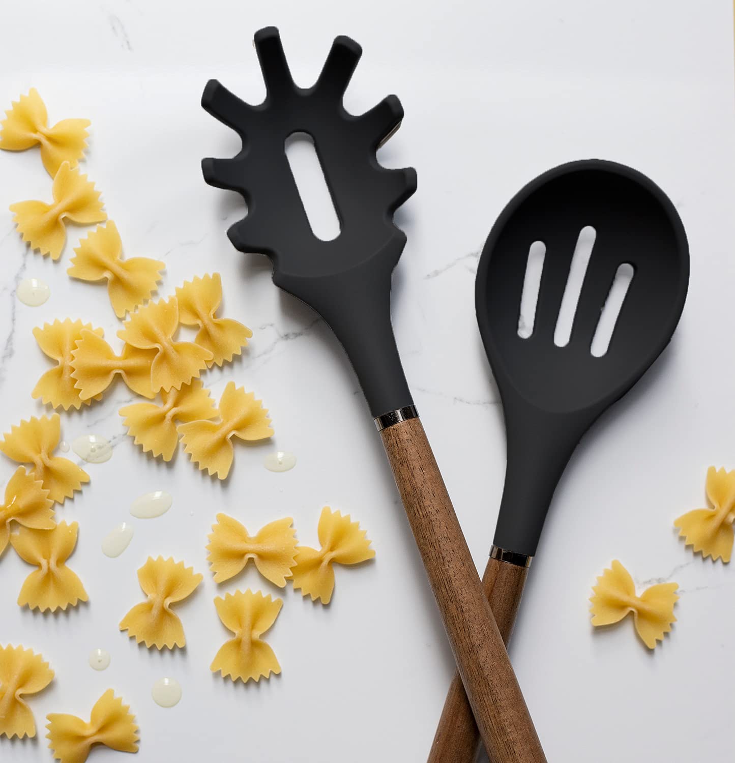 Non-Stick Silicone Cooking Utensil Set with Wooden Handles - 8-Piece Kitchen Tool Set for Baking, Frying & Stirring - Perfect for Non-Scratch Cookware & Easy Cleanup