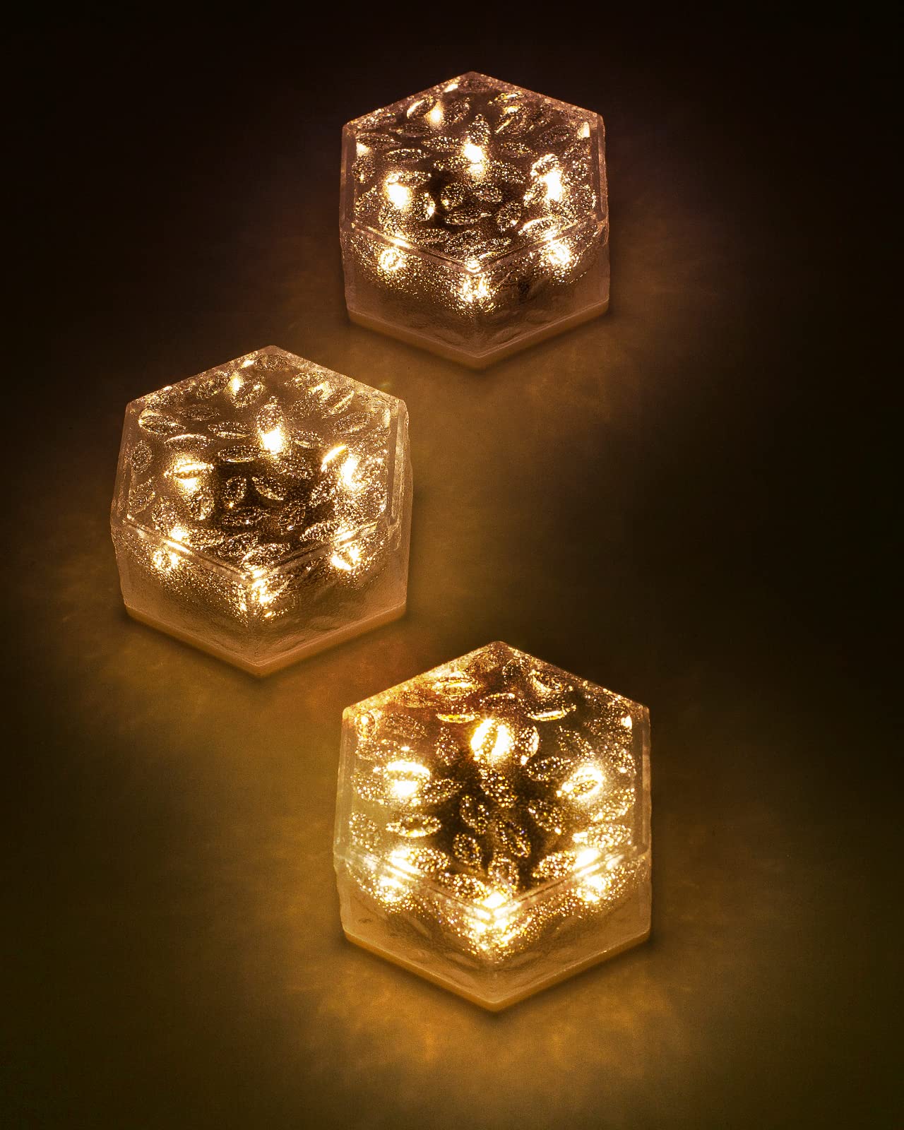 3 Pack Solar Ground Lights Outdoor Waterproof Hexagon Brick Lights - Warm White LED for Garden, Patio, Yard, Deck, Pathway, Driveway & Walkway | Perfect for Landscape Lighting & Nighttime Safety