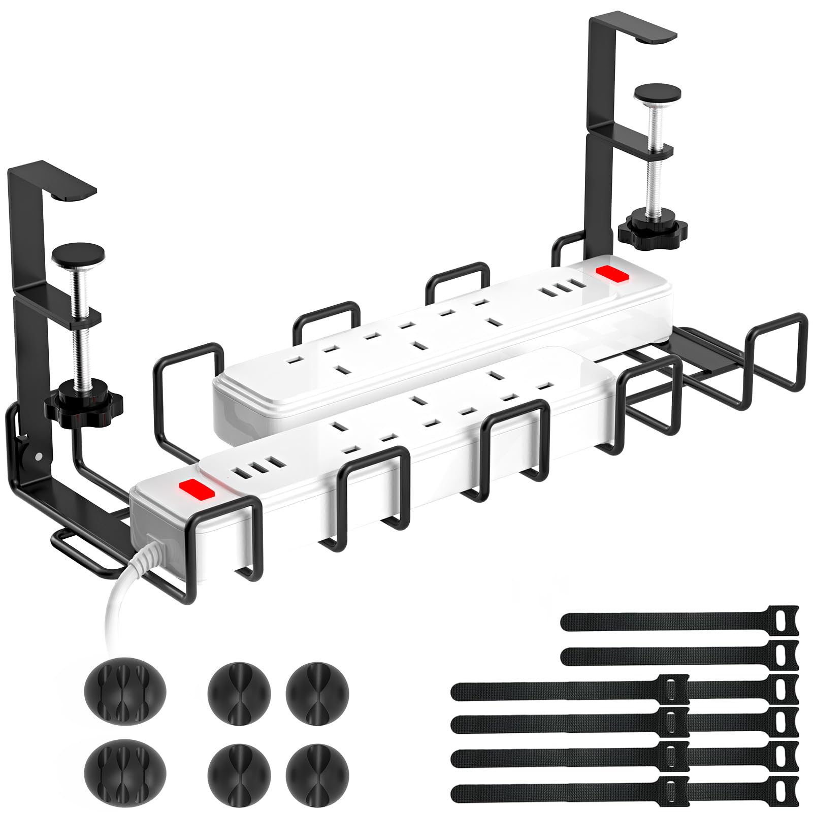 SpaceCare Under Desk Cable Management Tray - No Drill Wire Organizer for Home & Office - Black Cable Rack & Cord Holder Kit (1 Pack) - Perfect for Computer, Gaming & Workspace Organization