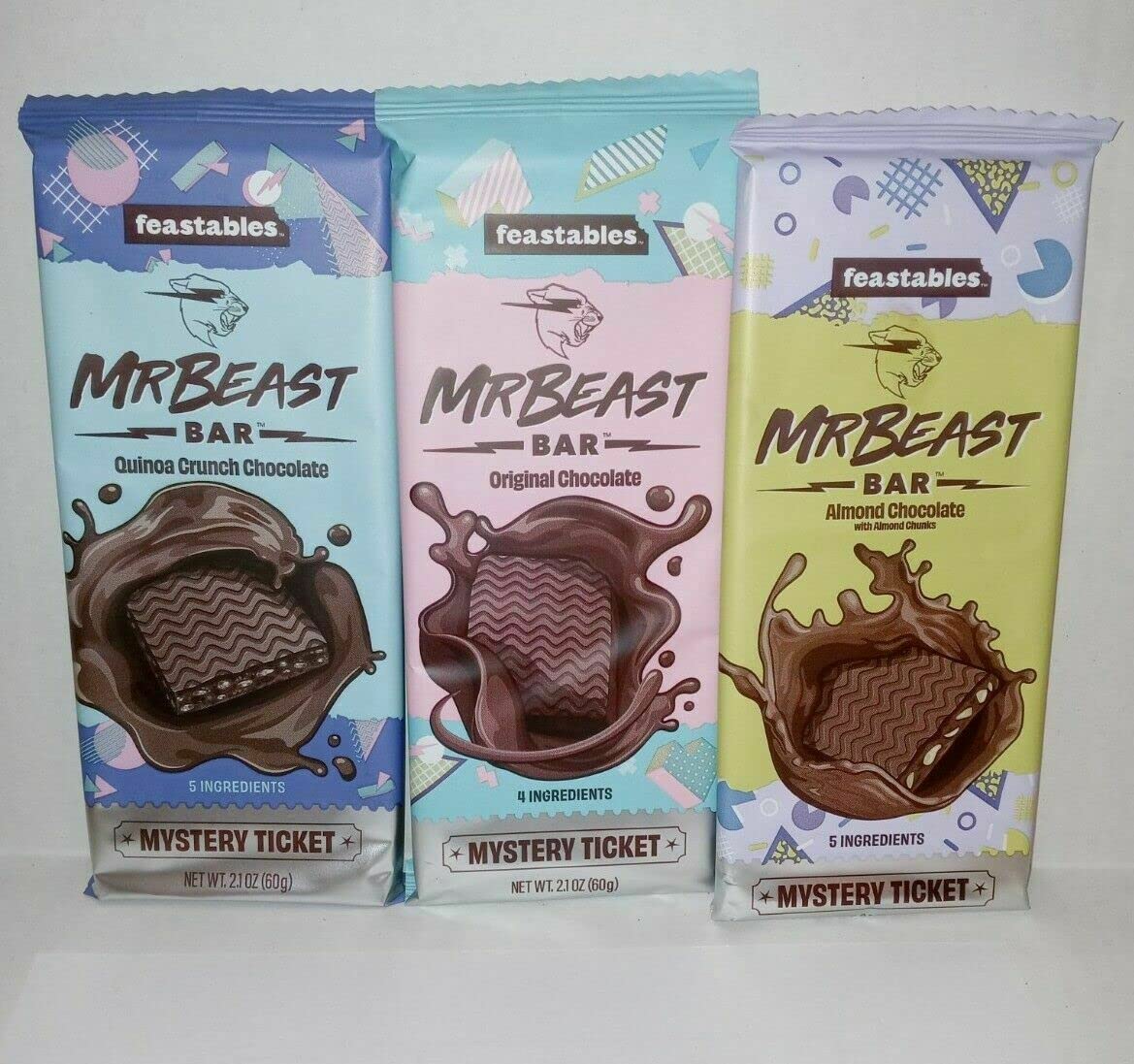 Beast Bar Quinoa Crunch Chocolate Bars - Almond Chocolate & Original Chocolate Feast Block [3-Pack, 2.1 Oz Each] | High-Protein Snack for Hiking, Gym Workouts & Healthy On-the-Go Energy
