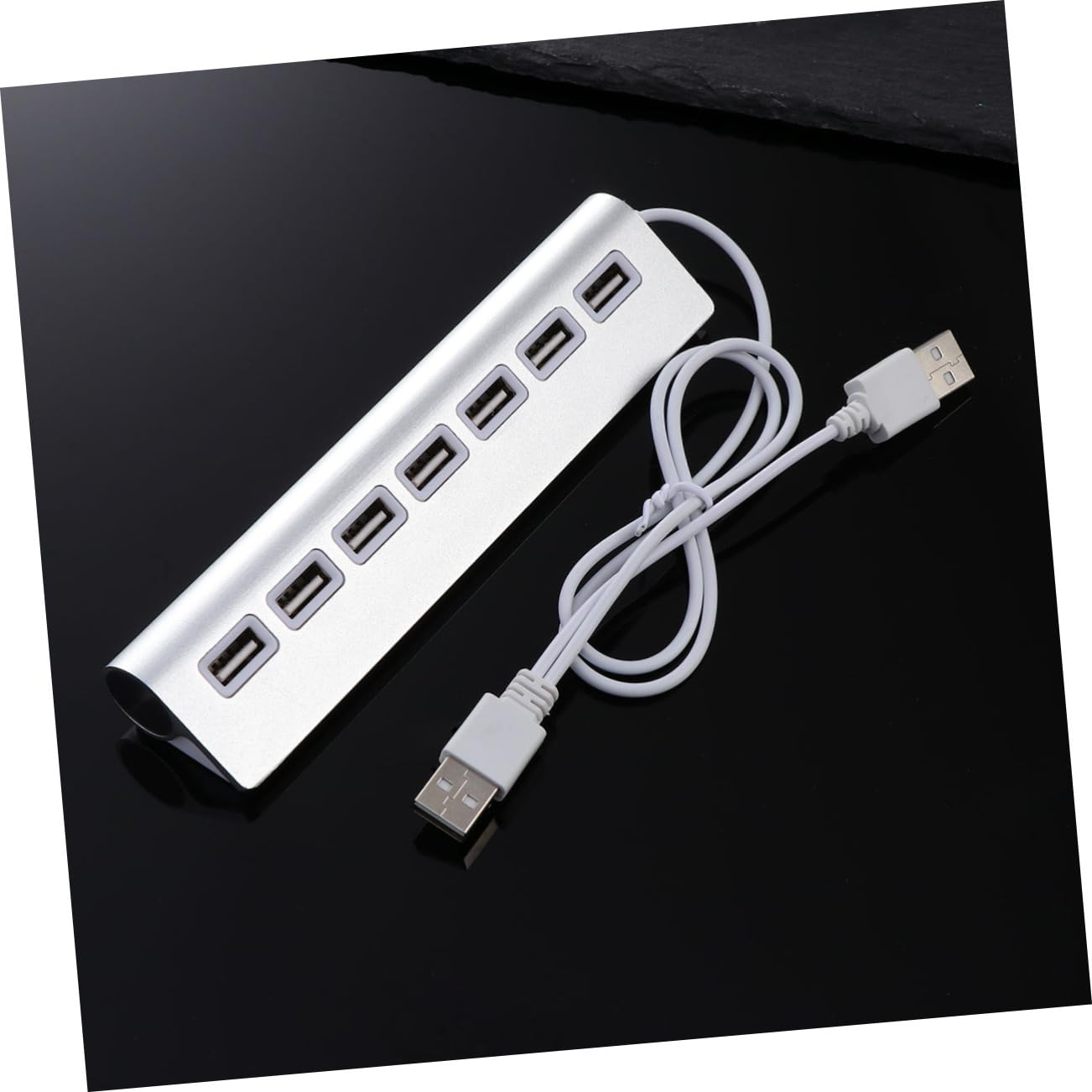 HEMOTON 7-Port USB 2.0 Hub for Computer & Laptop, Aluminum USB Splitter with Additional Power Port, Silver - Ideal for Home Office, Gaming, and Multi-Device Connectivity