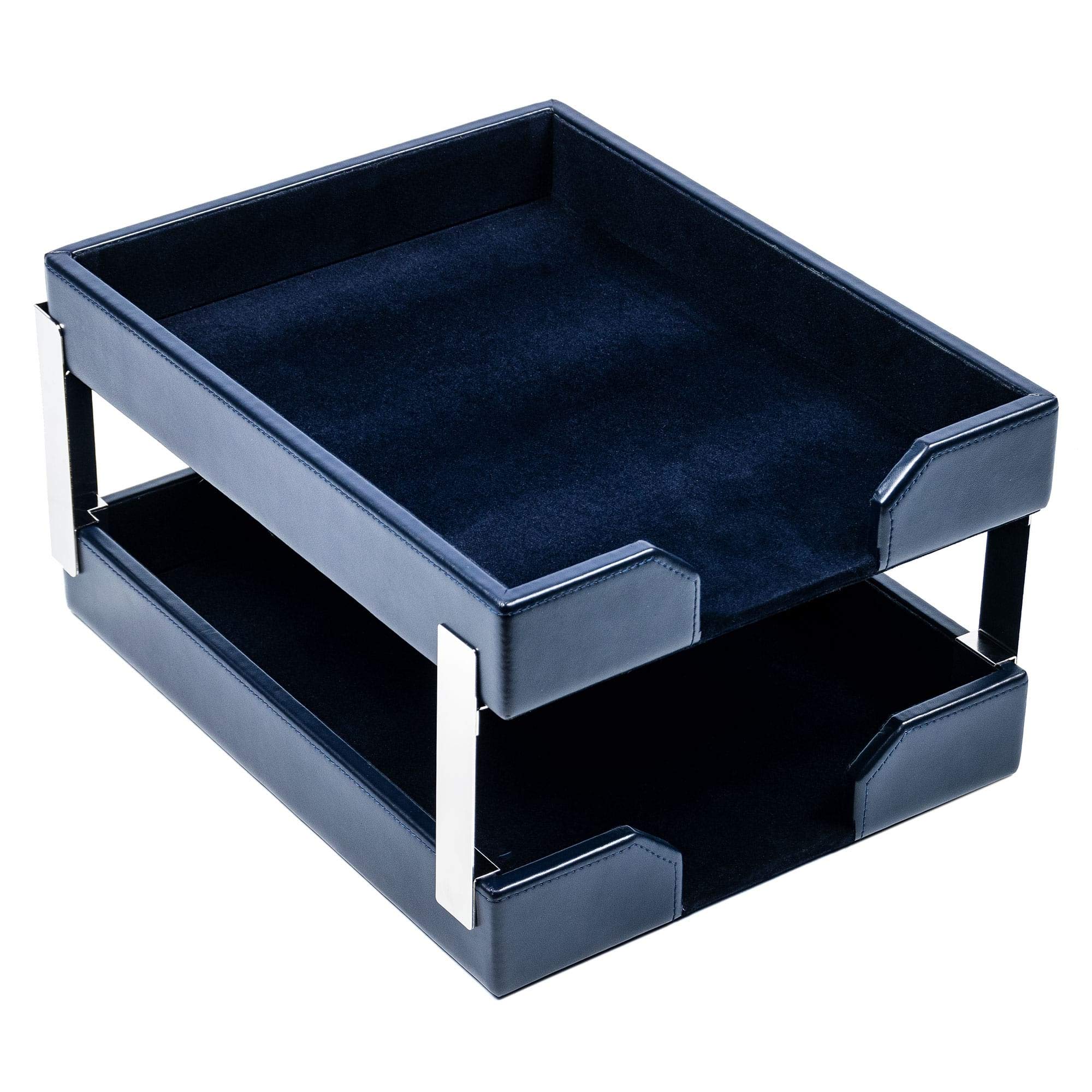 Dacasso Navy Blue Bonded Leather Double Letter Tray Organizer - Office Desk File Holder for Documents, Mail, and Papers - Perfect for Home, Office, or Workspace Organization