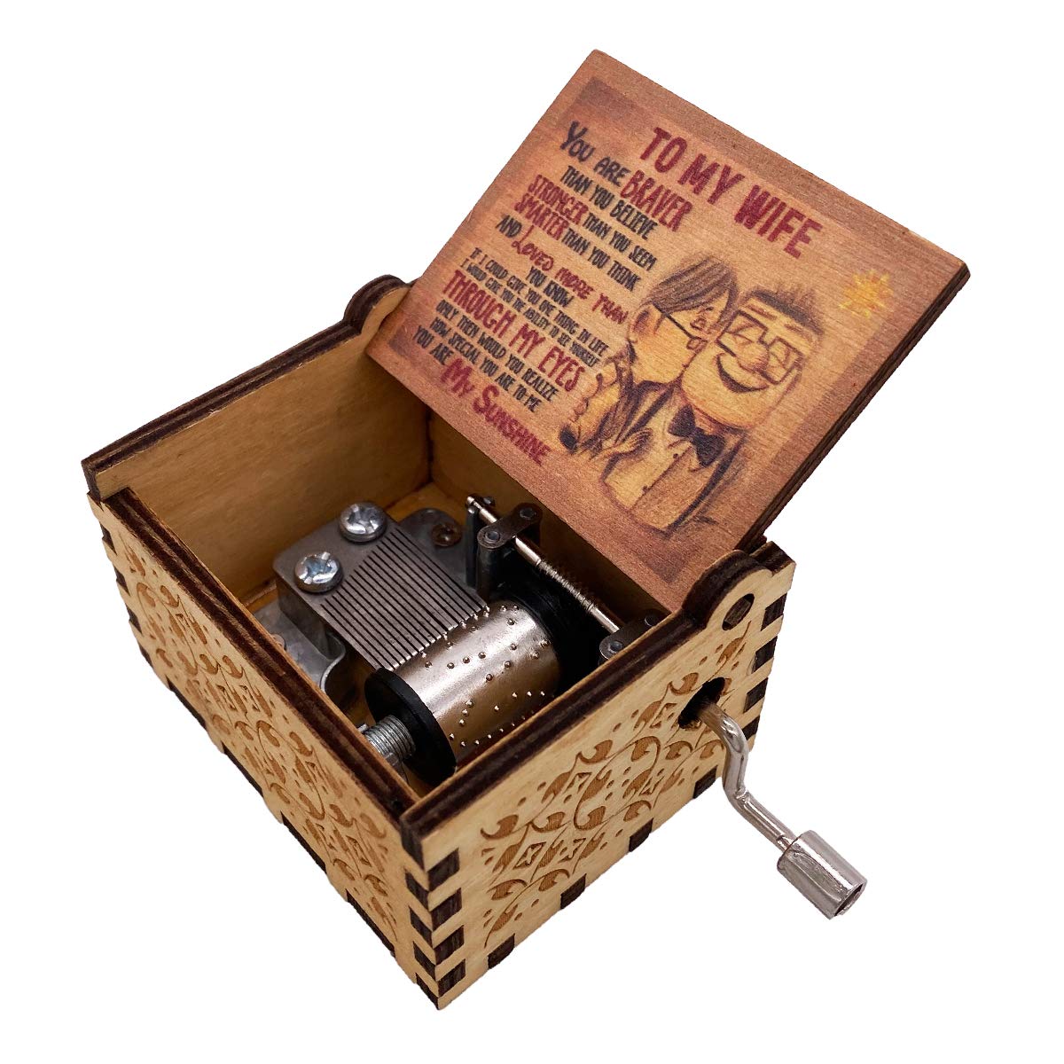 Hand Crank Music Box - Painted Cover Mini Musical Gift Box Plays 'You're My Sunshine' - Perfect Anniversary, Wedding & Romantic Gifts for Wife, Couples & Families
