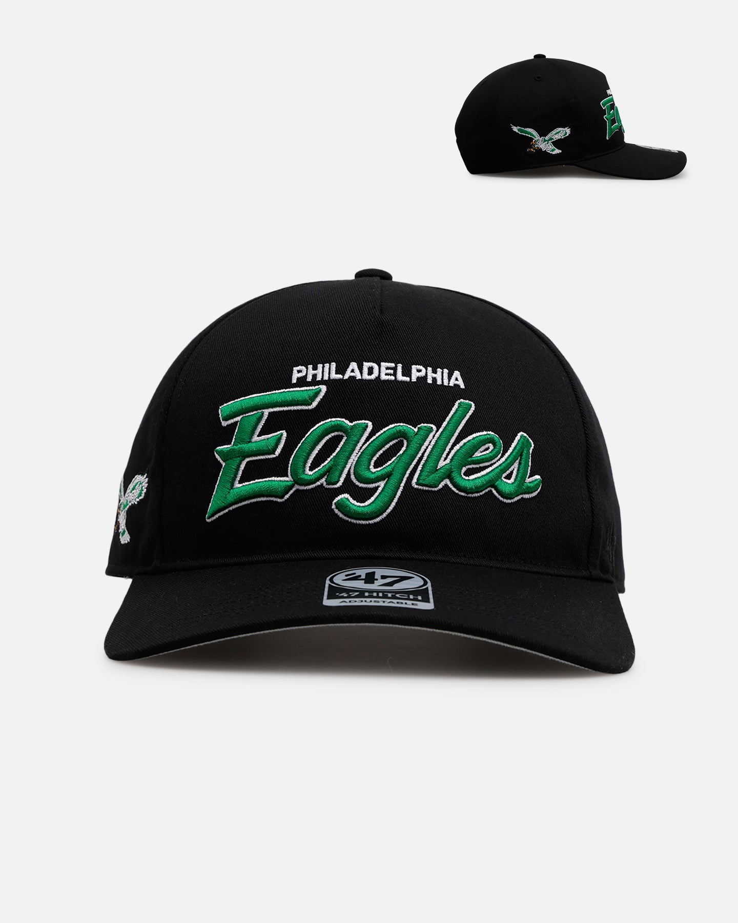 47 Brand Philadelphia Eagles 'Black Dome Script' 47 Hitch Snapback Black Hat - Adjustable Baseball Cap for Men & Women - Perfect for Game Day, Sports Events & Casual Wear
