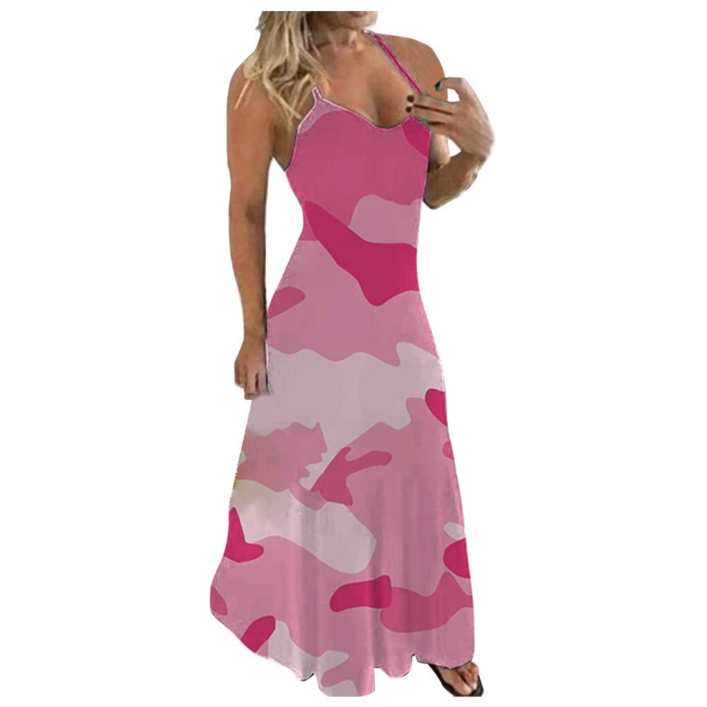 Camouflage V-Neck Sleeveless Maxi Dress for Women - Plus Size Long Tunic Swing Dress for Casual Wear, Beach, and Summer Outfits