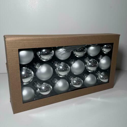 18PCS 1.8inch (45mm) Silver Glass Christmas Ball Ornaments - Holiday Tree Decorations for Xmas, Party & Home Decor