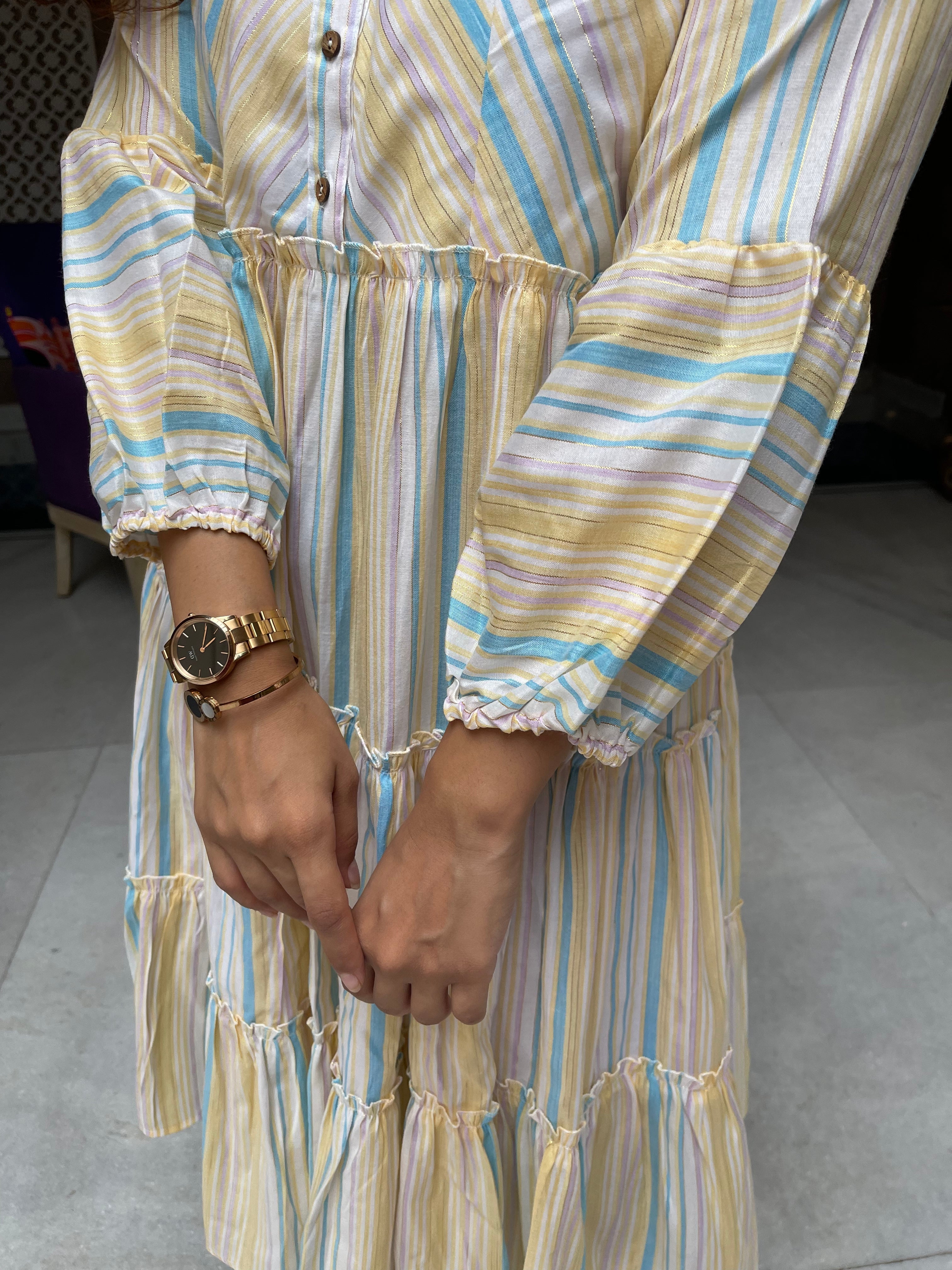 Pastel Blue Stripes Cotton Maxi Dress for Women - Soft Flowy Summer Beach Dress with Pockets | Perfect for Vacation, Boho Outfits & Casual Wear